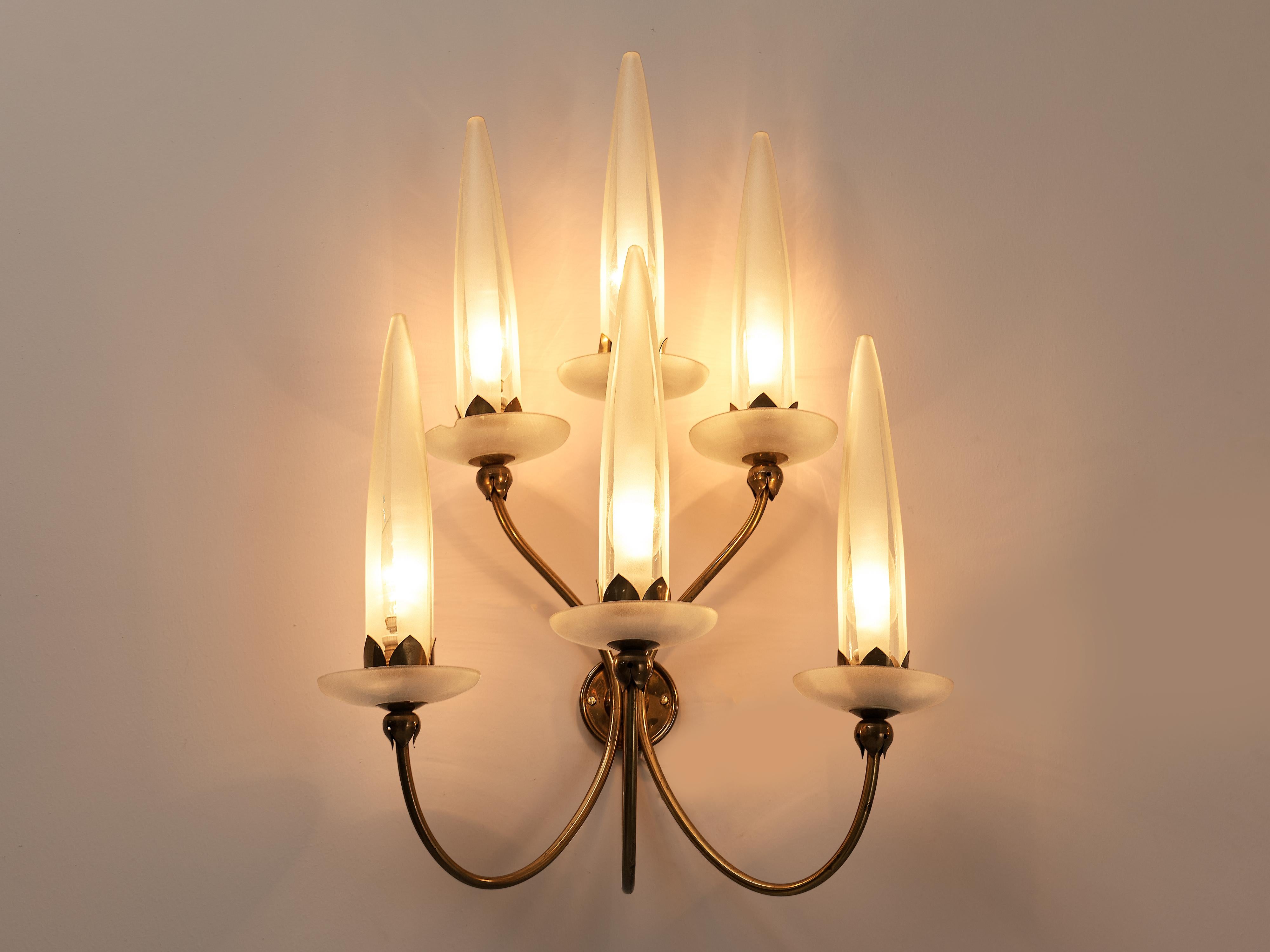 Mid-20th Century Angelo Lelii for Arredoluce Wall Light in Opaline and Brass