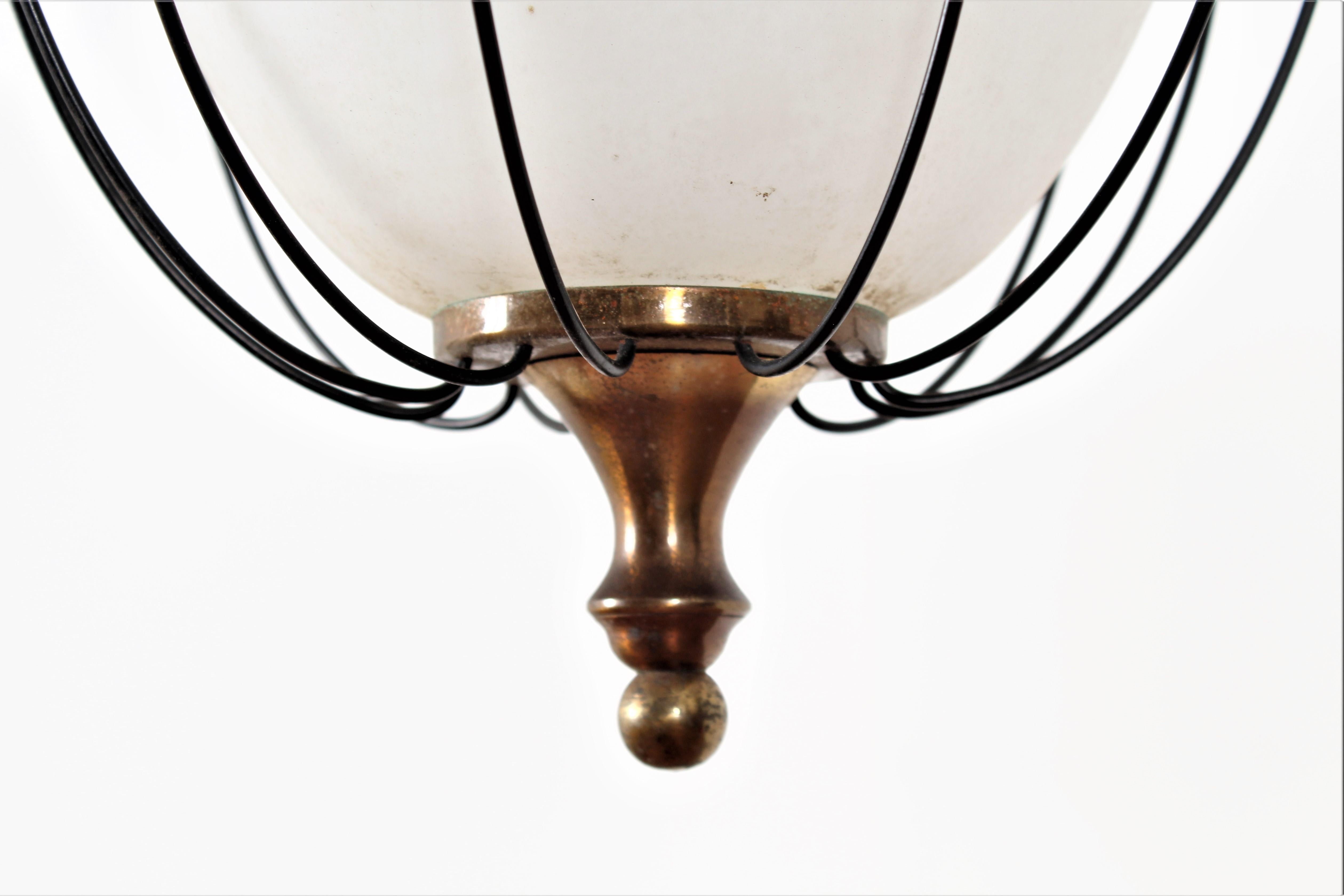 Angelo Lelii for Midcentury Brass and White Opaline Glass Chandelier 1960s Italy 6