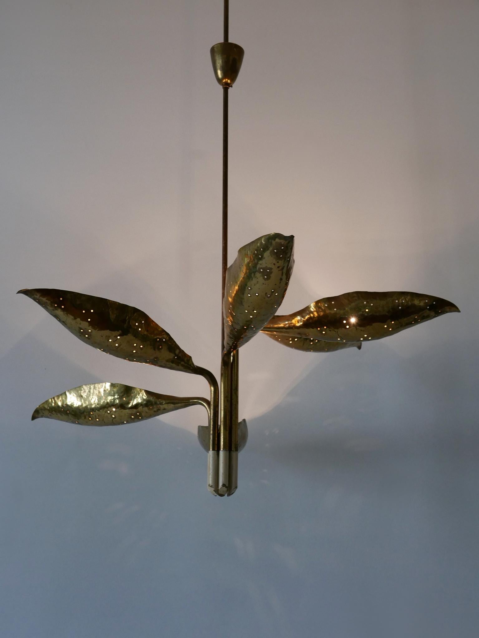 Angelo Lelii Perforated Brass Leaf Chandelier for Arredoluce Italy 1950s For Sale 4