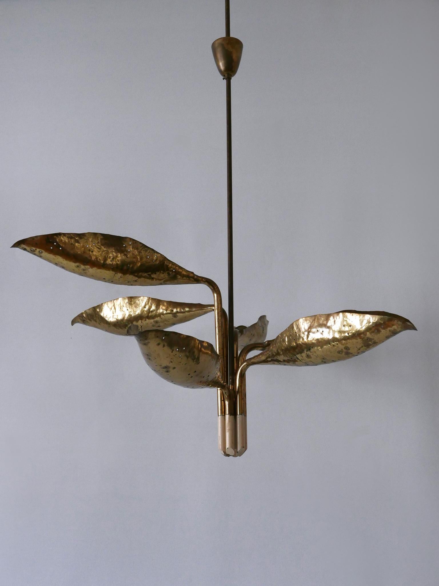 Angelo Lelii Perforated Brass Leaf Chandelier for Arredoluce Italy 1950s For Sale 5