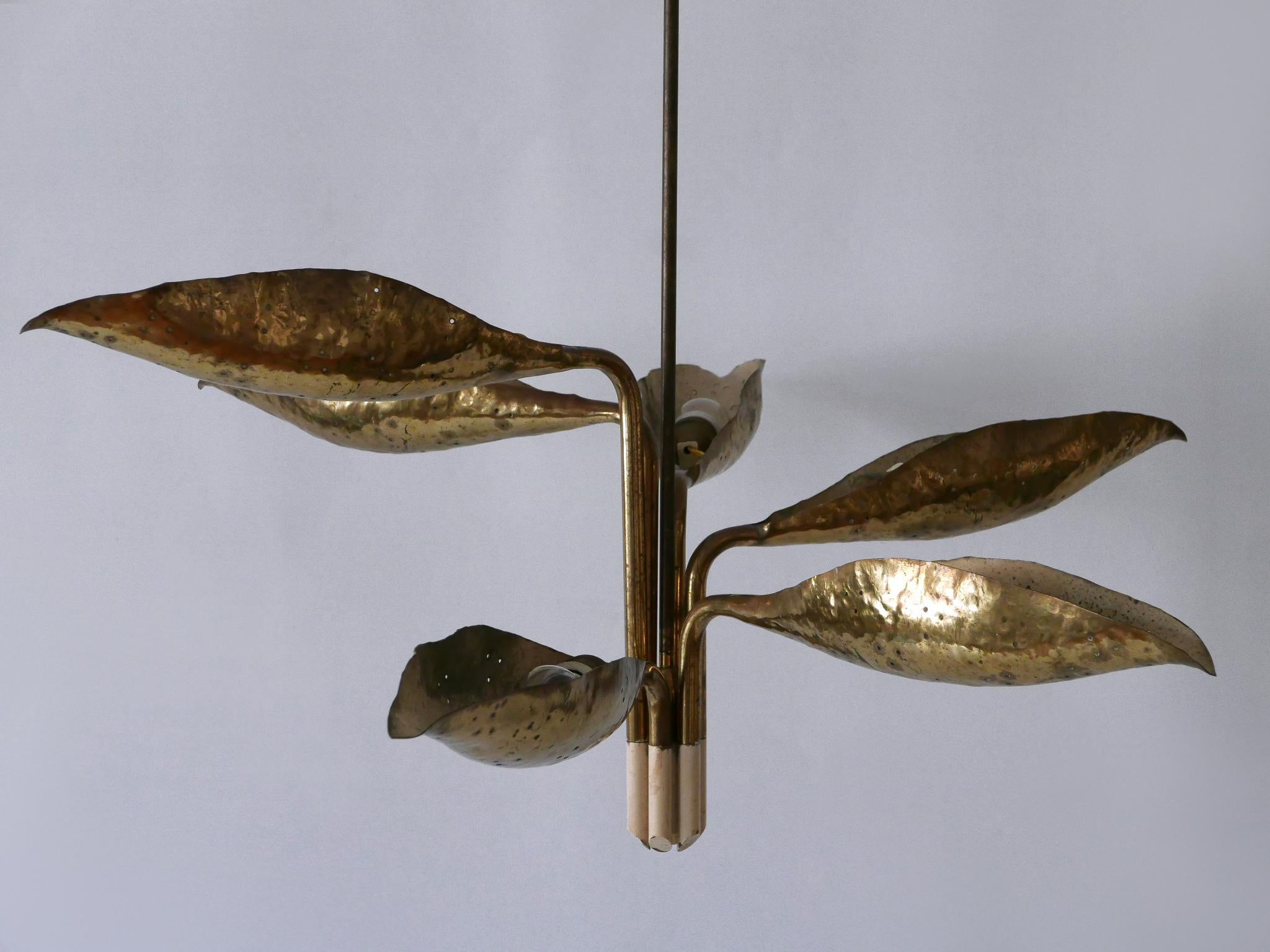 Angelo Lelii Perforated Brass Leaf Chandelier for Arredoluce Italy 1950s For Sale 6