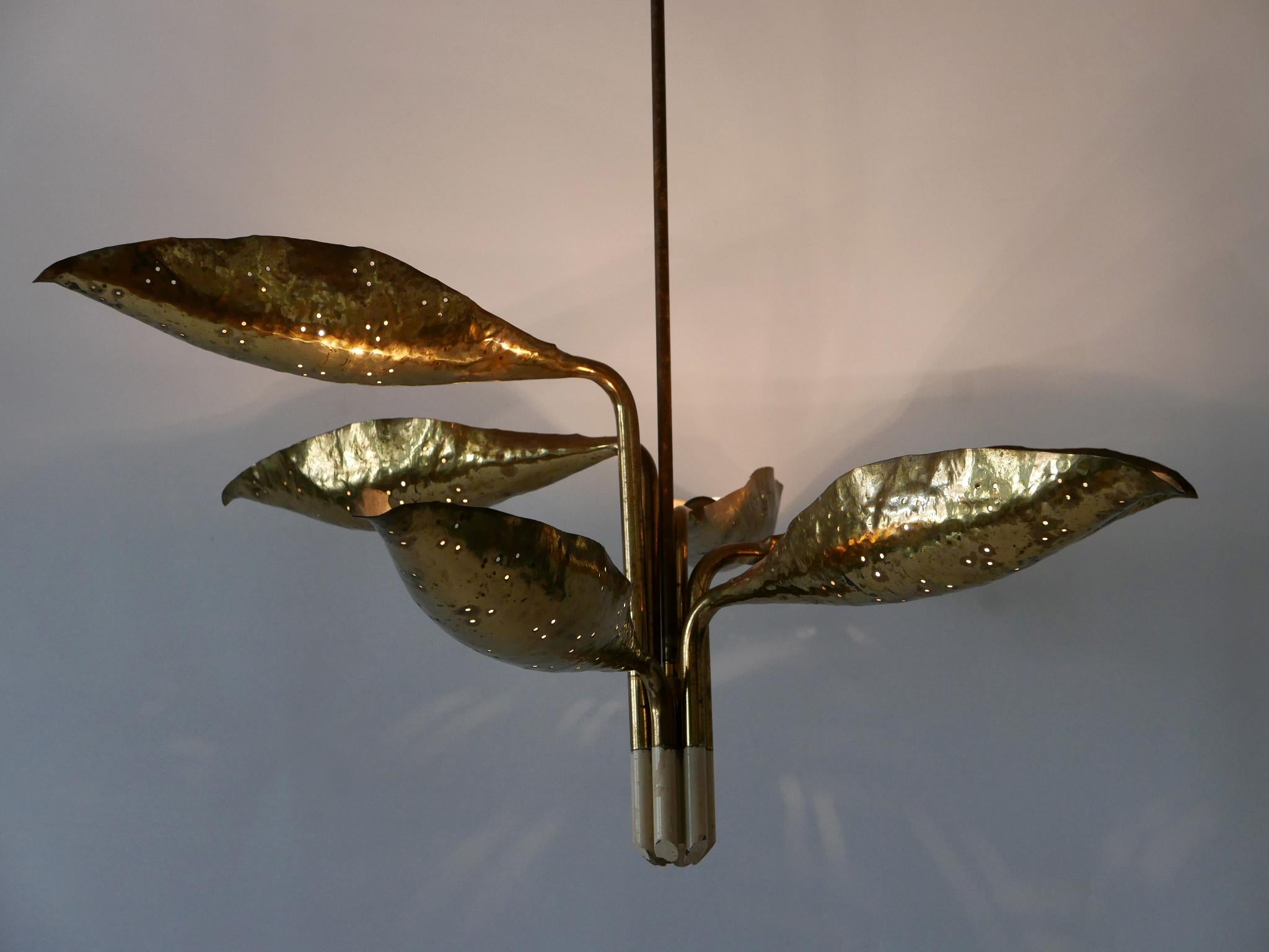 Angelo Lelii Perforated Brass Leaf Chandelier for Arredoluce Italy 1950s For Sale 7