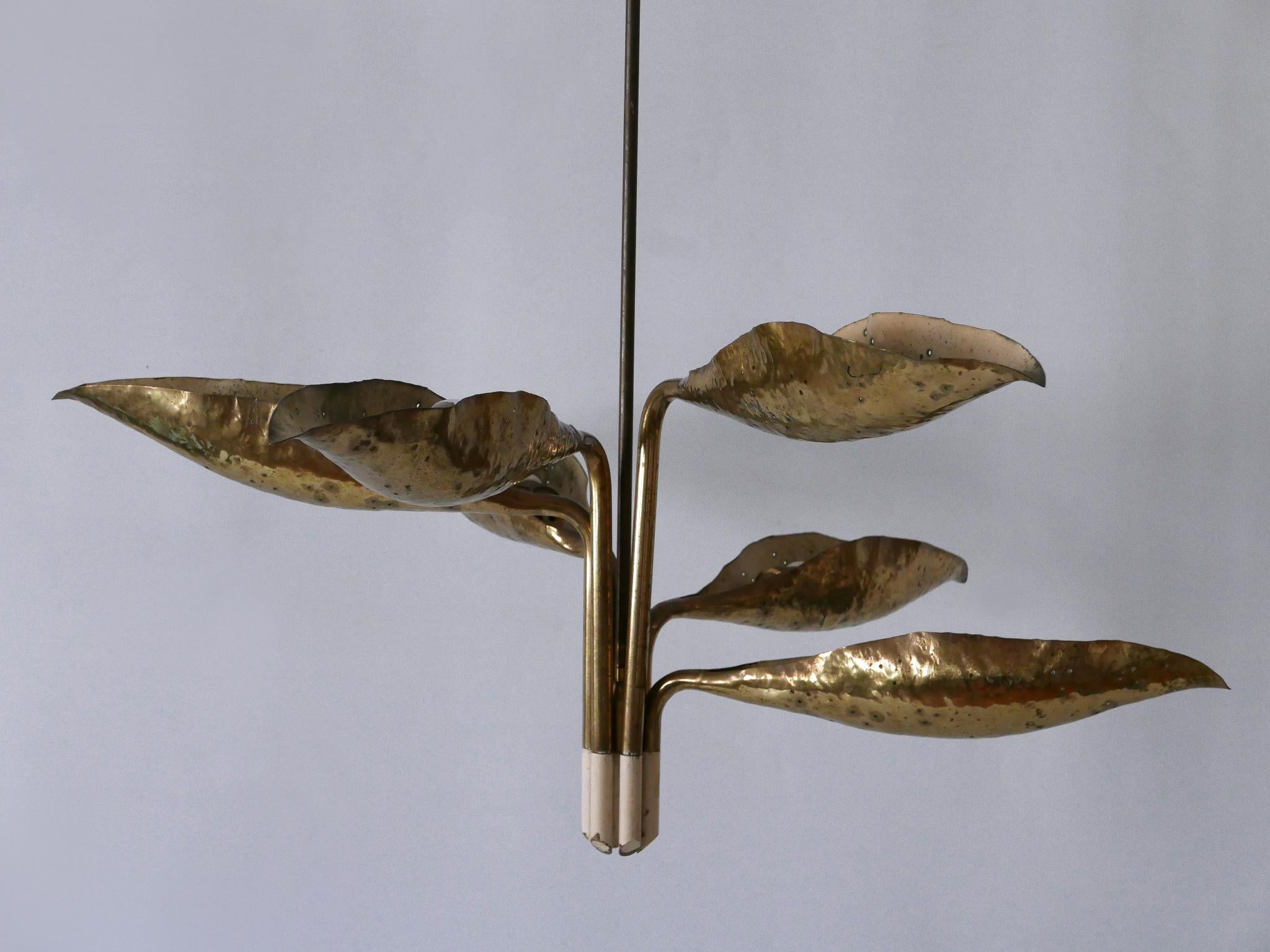 Angelo Lelii Perforated Brass Leaf Chandelier for Arredoluce Italy 1950s For Sale 8