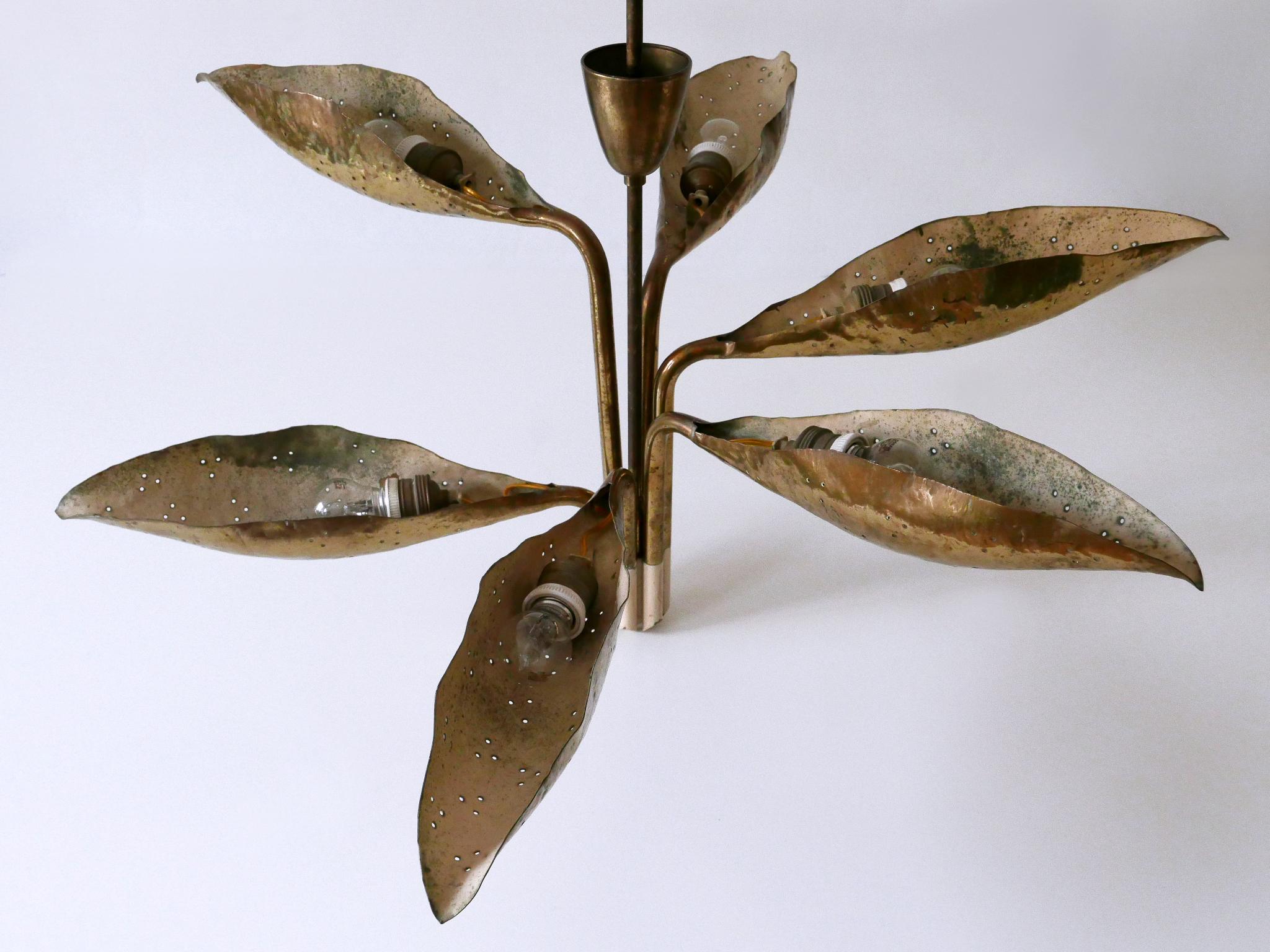 Angelo Lelii Perforated Brass Leaf Chandelier for Arredoluce Italy 1950s For Sale 10