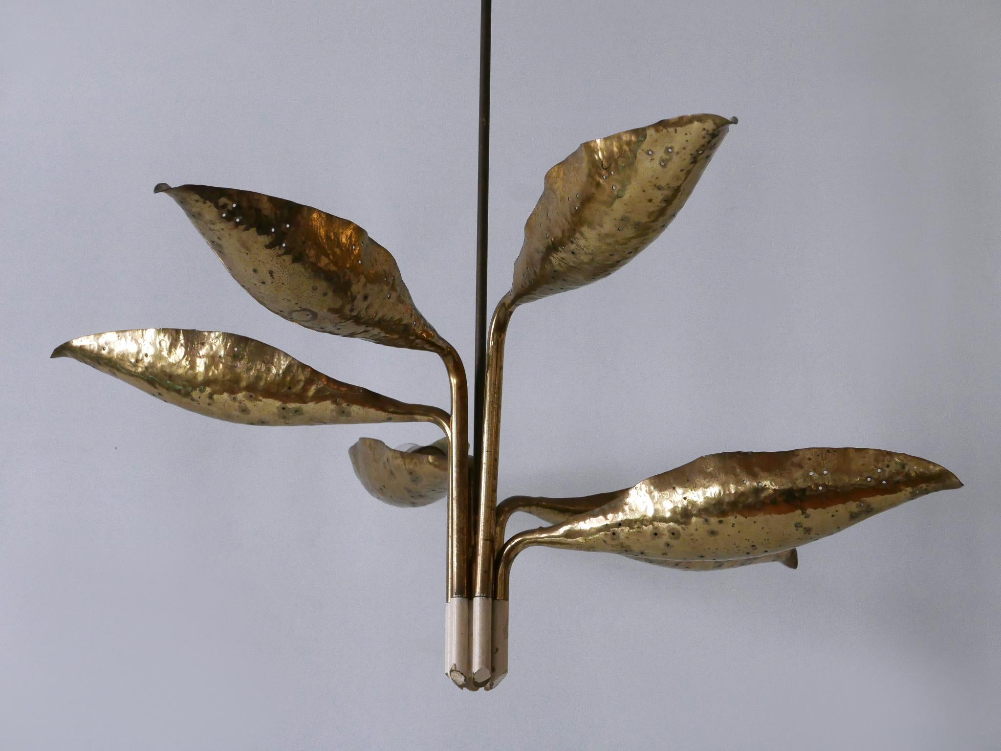 Mid-Century Modern Angelo Lelii Perforated Brass Leaf Chandelier for Arredoluce Italy 1950s For Sale