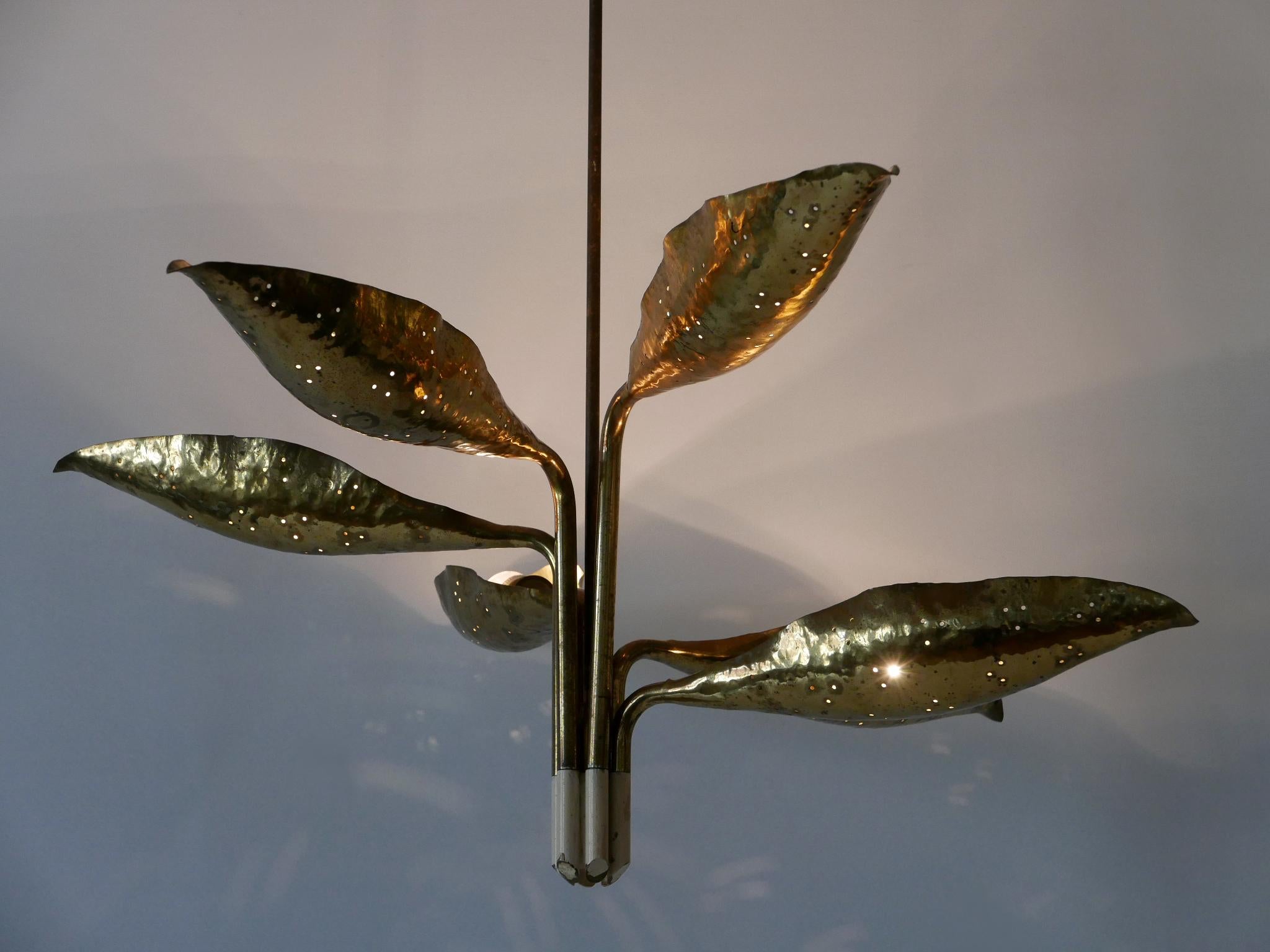 Italian Angelo Lelii Perforated Brass Leaf Chandelier for Arredoluce Italy 1950s For Sale