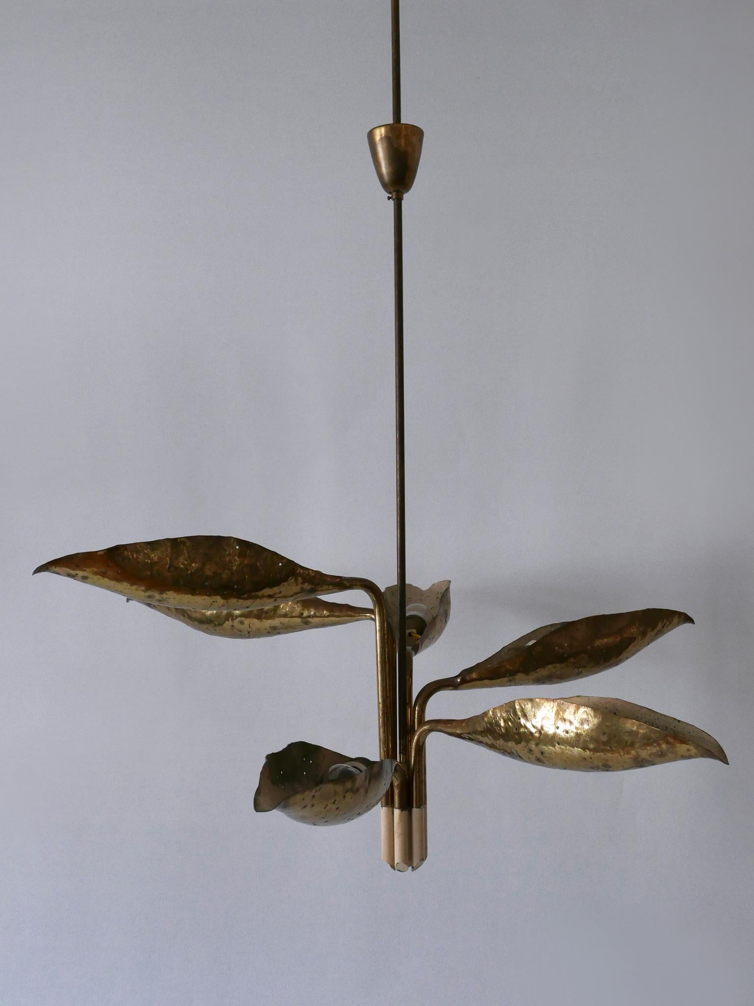 Angelo Lelii Perforated Brass Leaf Chandelier for Arredoluce Italy 1950s For Sale 1