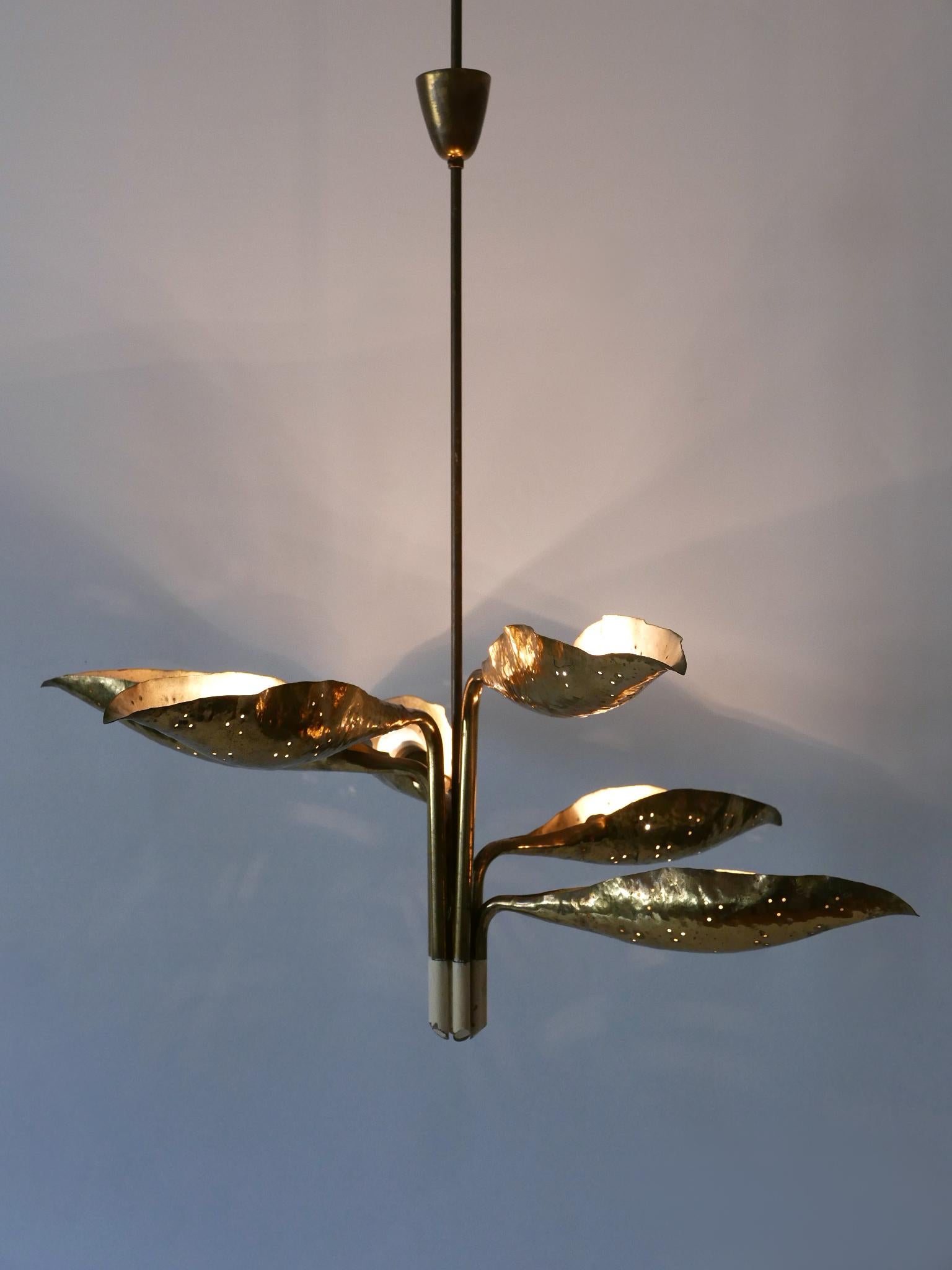 Angelo Lelii Perforated Brass Leaf Chandelier for Arredoluce Italy 1950s For Sale 2