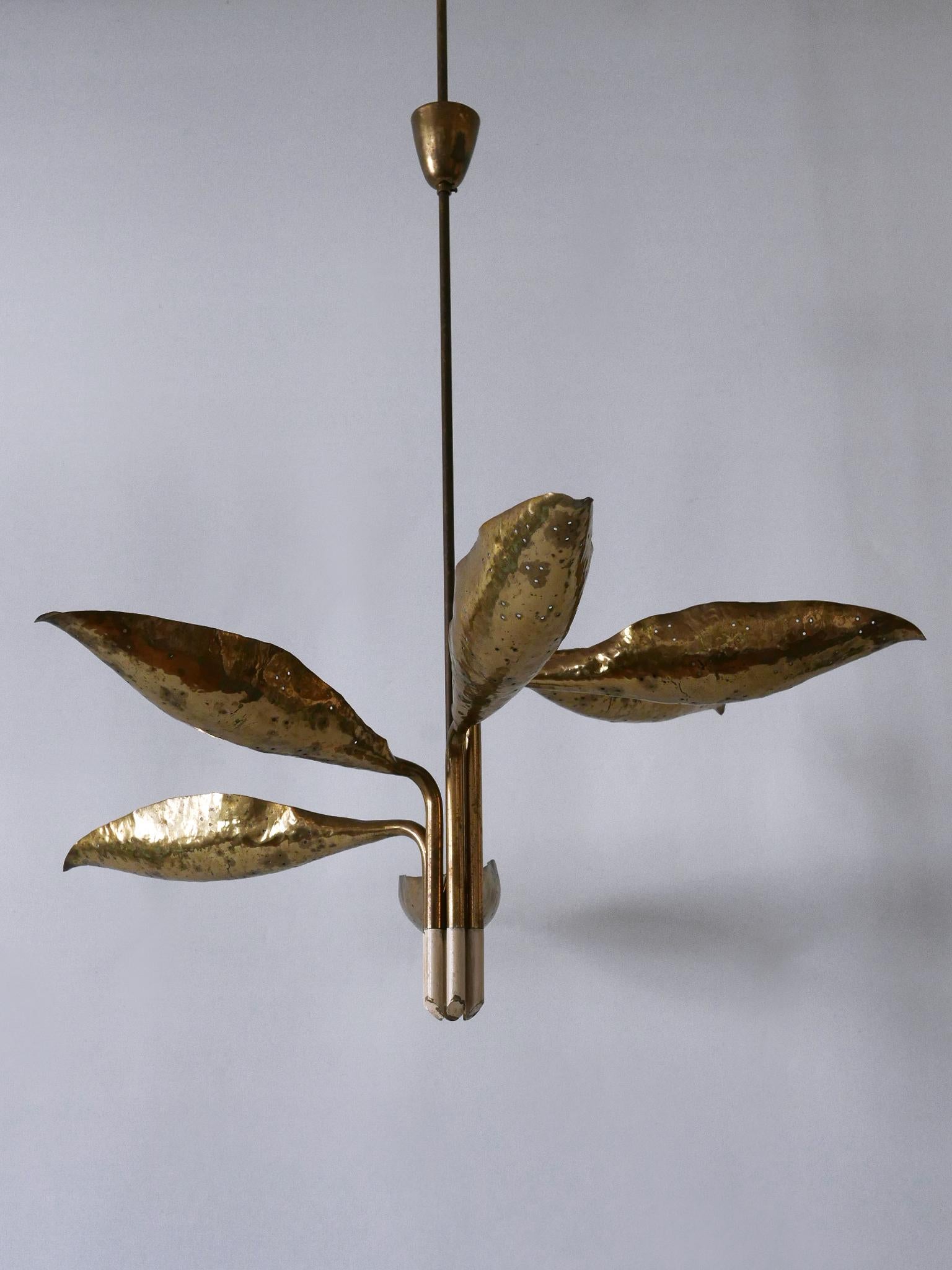 Angelo Lelii Perforated Brass Leaf Chandelier for Arredoluce Italy 1950s For Sale 3