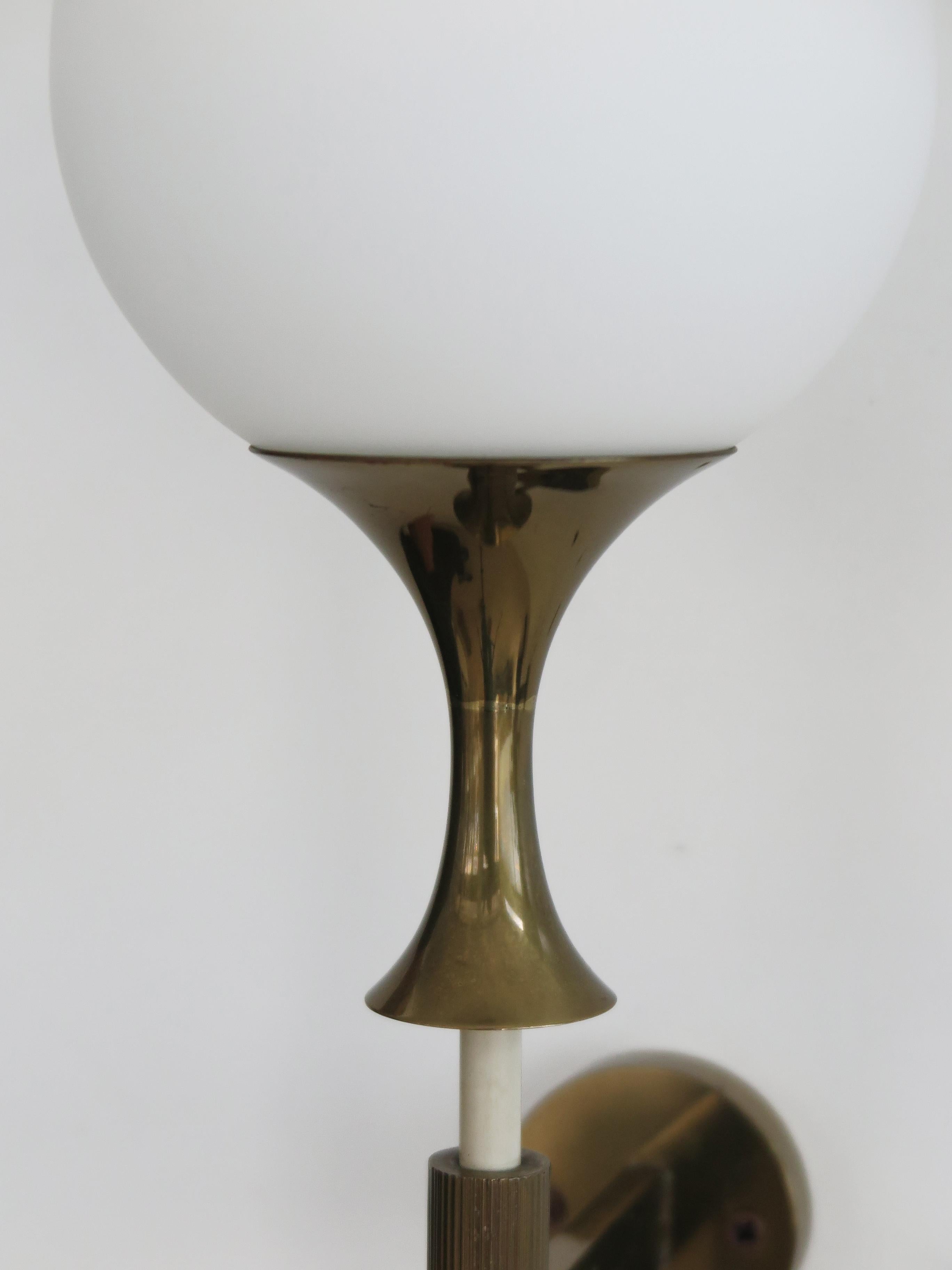 Angelo Lelii Italian Midcentury Glass Brass Sconces Wall Lamps Arredoluce 1950s For Sale 12