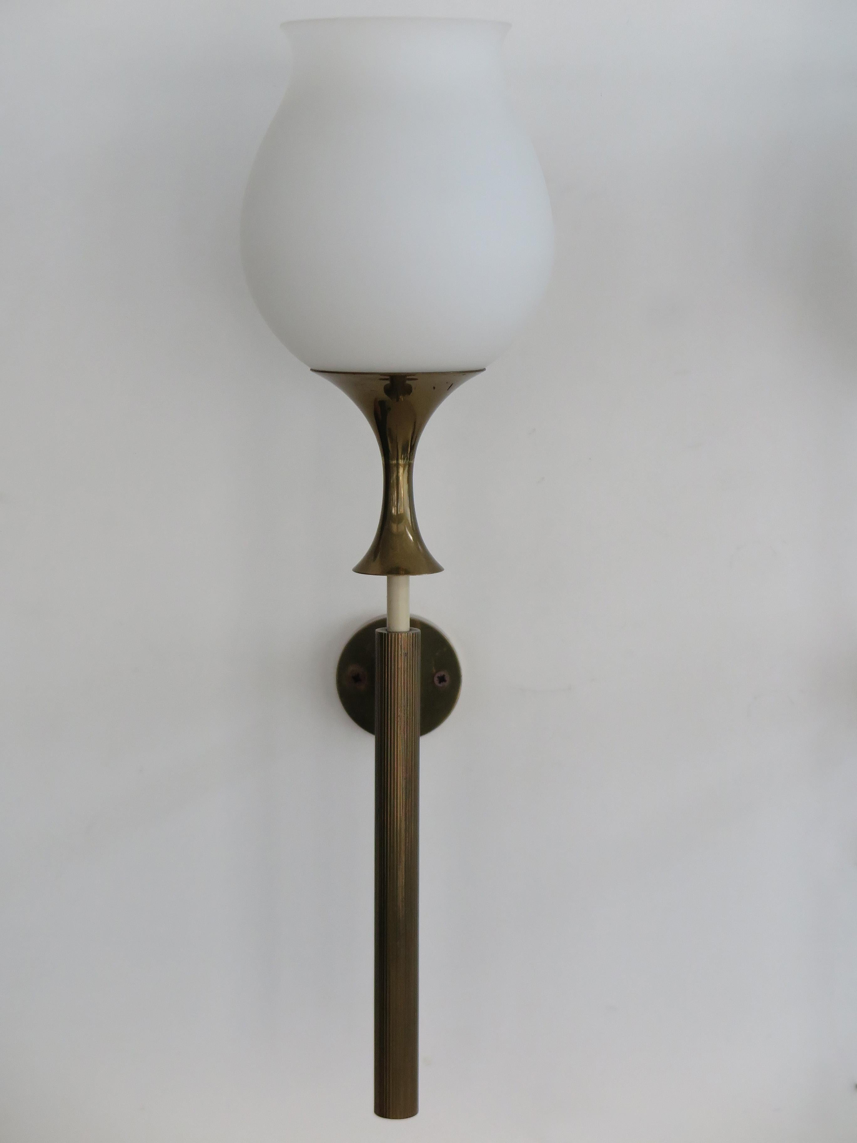 Angelo Lelii Italian Midcentury Glass Brass Sconces Wall Lamps Arredoluce 1950s For Sale 2