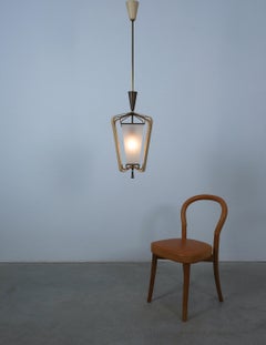 Angelo Lelii Lantern Pendant Light by Arredoluce, Brass Glass, 1959