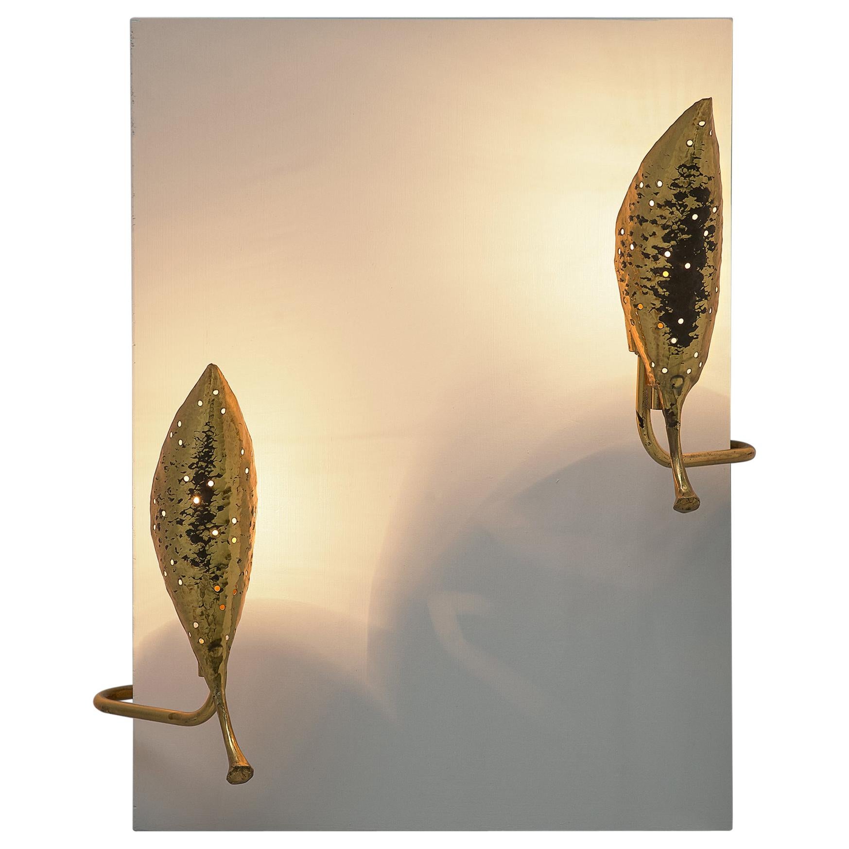 Angelo Lelii ‘Leaf’ Wall Lamps in Hammered Brass