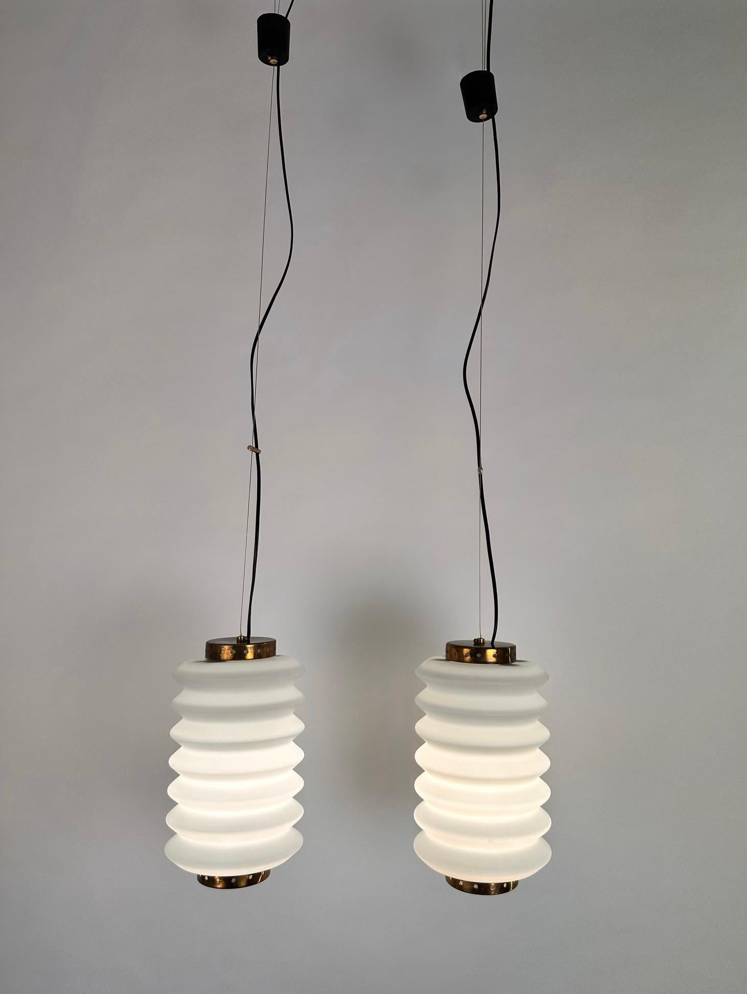 Angelo Lelii Pair of Ceiling Lamps Model 12795 for Arredoluce. !959 In Good Condition For Sale In Madrid, ES