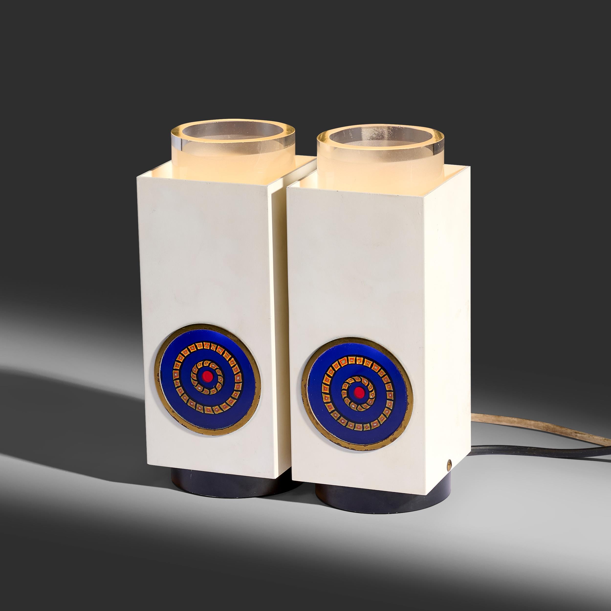 Verre d'art Paire de lampes de bureau Angelo Lelii modèle 13090 avec murines pour Arredoluce, 1968 en vente