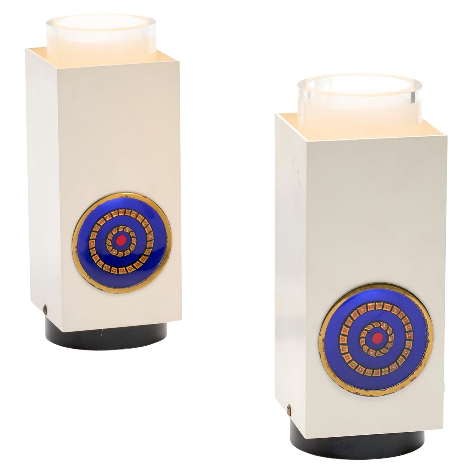 Paire de lampes de bureau Angelo Lelii modèle 13090 avec murines pour Arredoluce, 1968 en vente