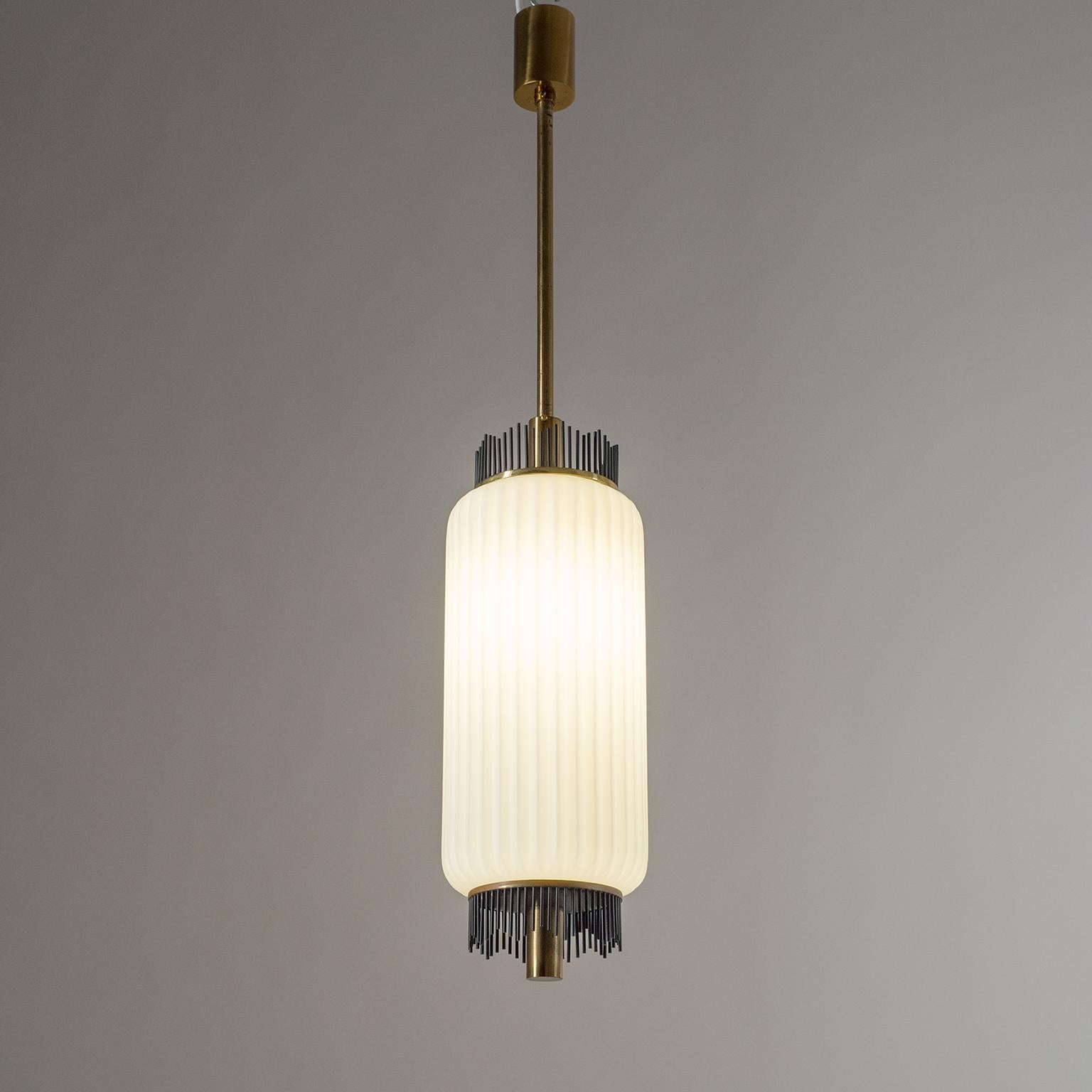 Angelo Lelii Pendant for Arredoluce, circa 1959, Brass and Ribbed Satin Glass 3