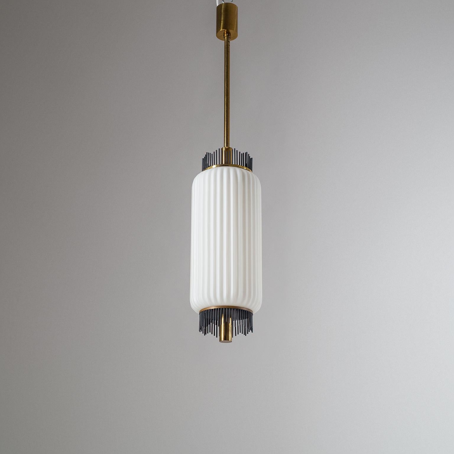 Angelo Lelii Pendant for Arredoluce, circa 1959, Brass and Ribbed Satin Glass 5