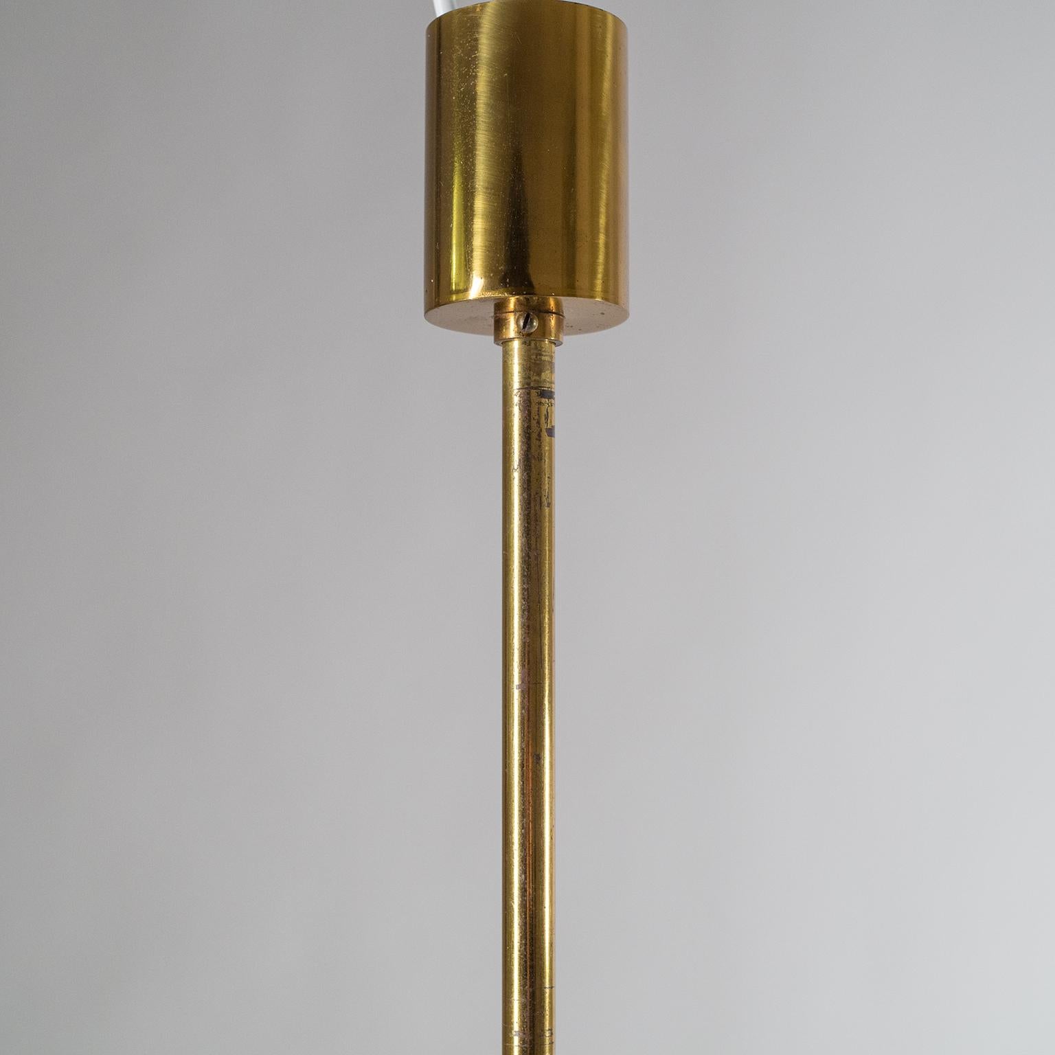 Angelo Lelii Pendant for Arredoluce, circa 1959, Brass and Ribbed Satin Glass In Good Condition In Vienna, AT
