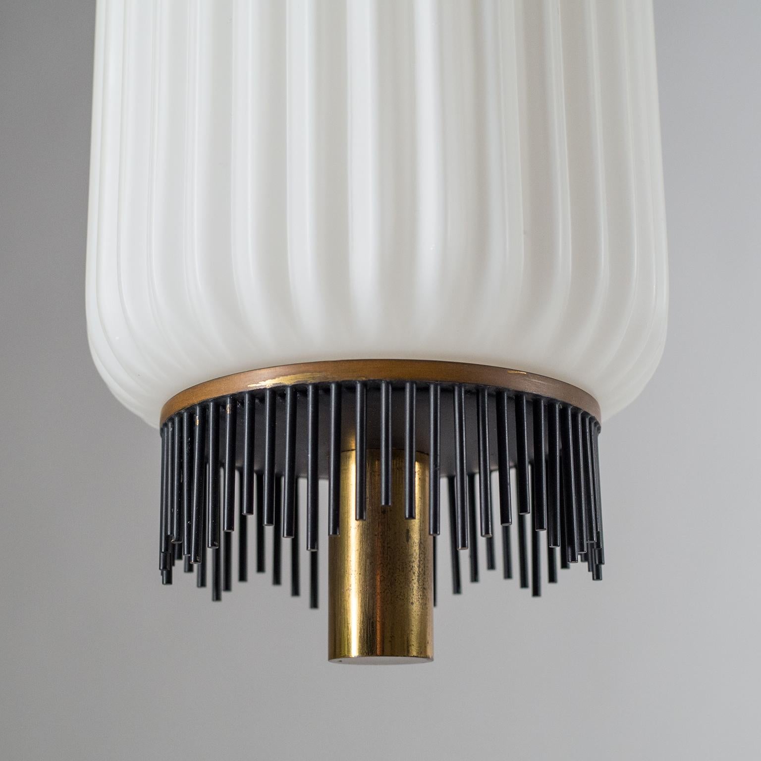 Mid-20th Century Angelo Lelii Pendant for Arredoluce, circa 1959, Brass and Ribbed Satin Glass