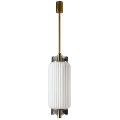 Angelo Lelii Pendant for Arredoluce, circa 1959, Brass and Ribbed Satin Glass