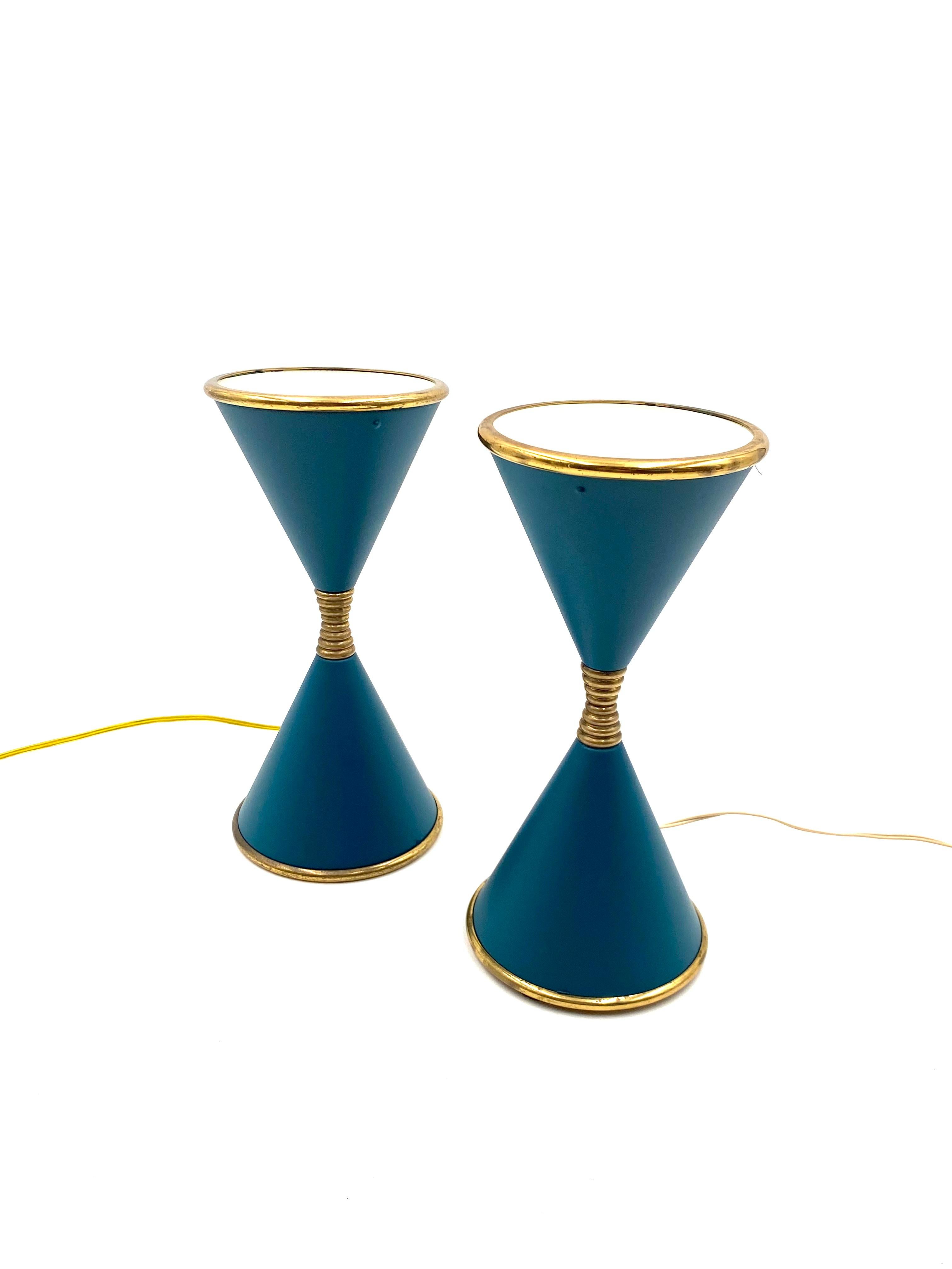 Italian Angelo Lelii, Set of 2 'Clessidra' Table Lamps, Arredoluce, Milan Italy, 1960 For Sale