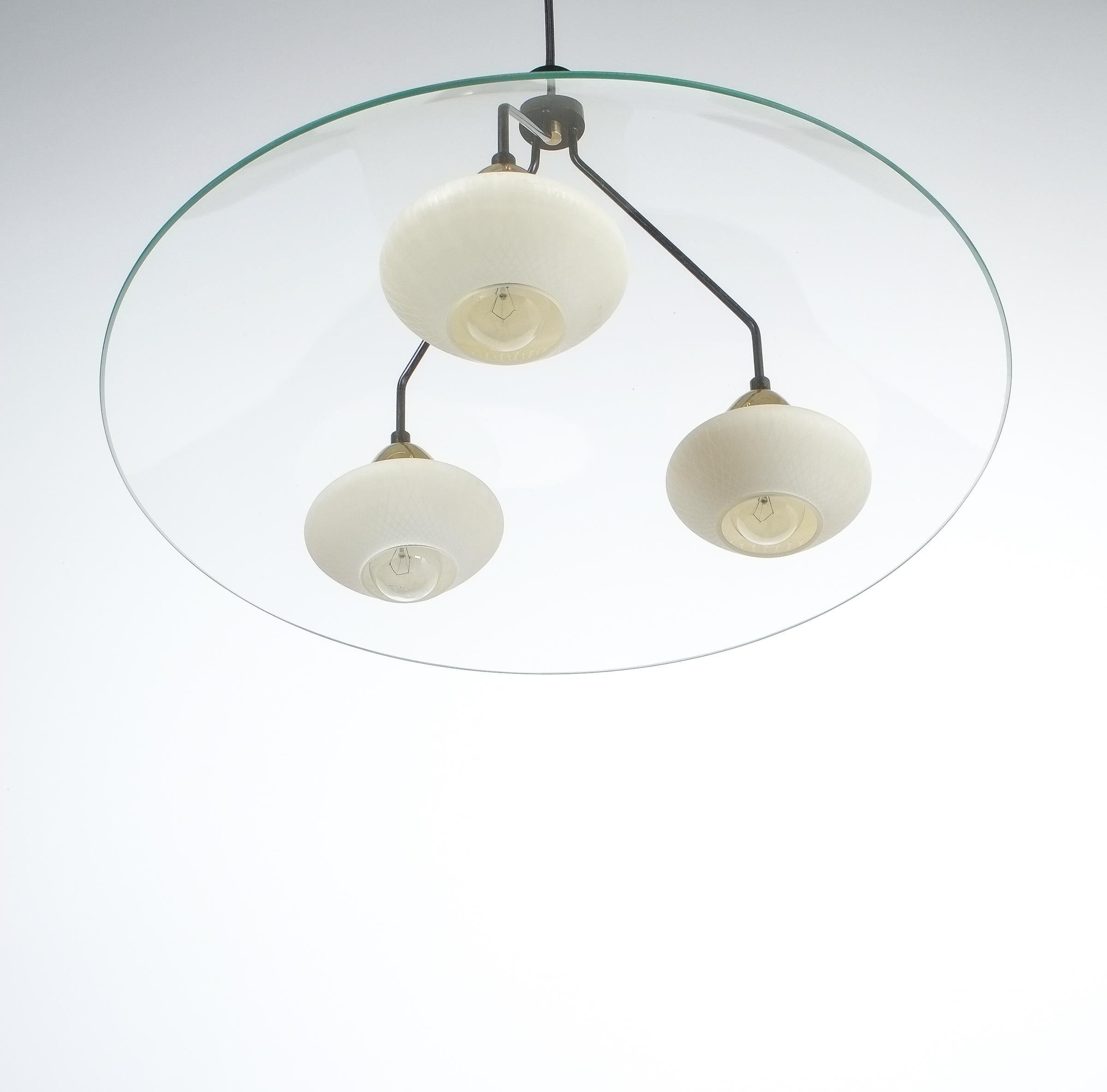 Angelo Lelii Style Ufo Chandelier Clear Glass Brass, Italy, circa 1955 For Sale 4