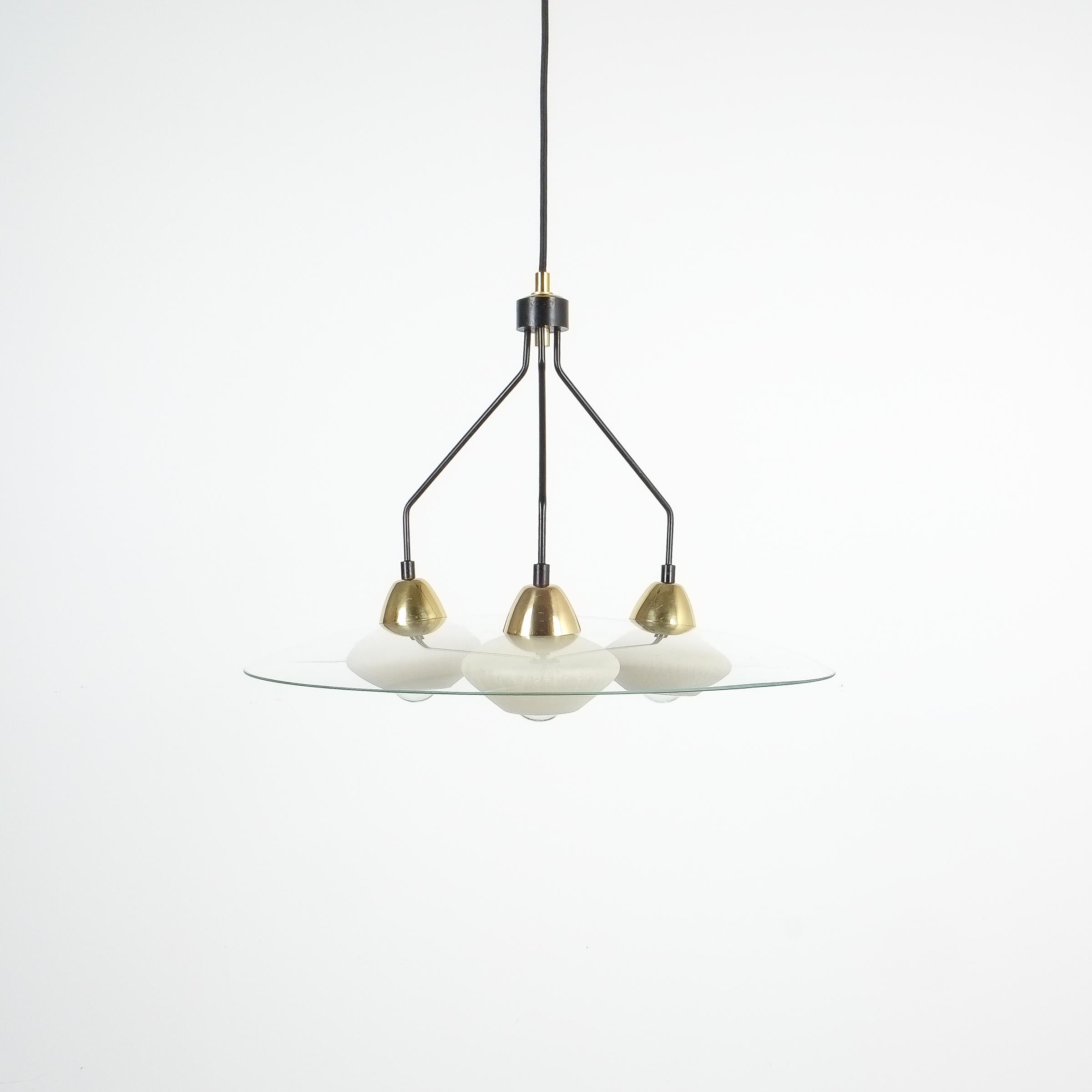 Angelo Lelii style Ufo chandelier clear glass brass, Italy, circa 1955. Elegant 20.47