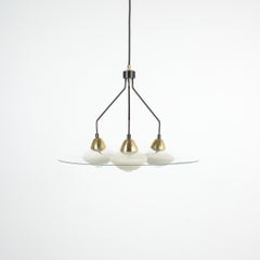 Angelo Lelii-Stil, Ufo-Kronleuchter aus klarem Glas und Messing, Italien, um 1955