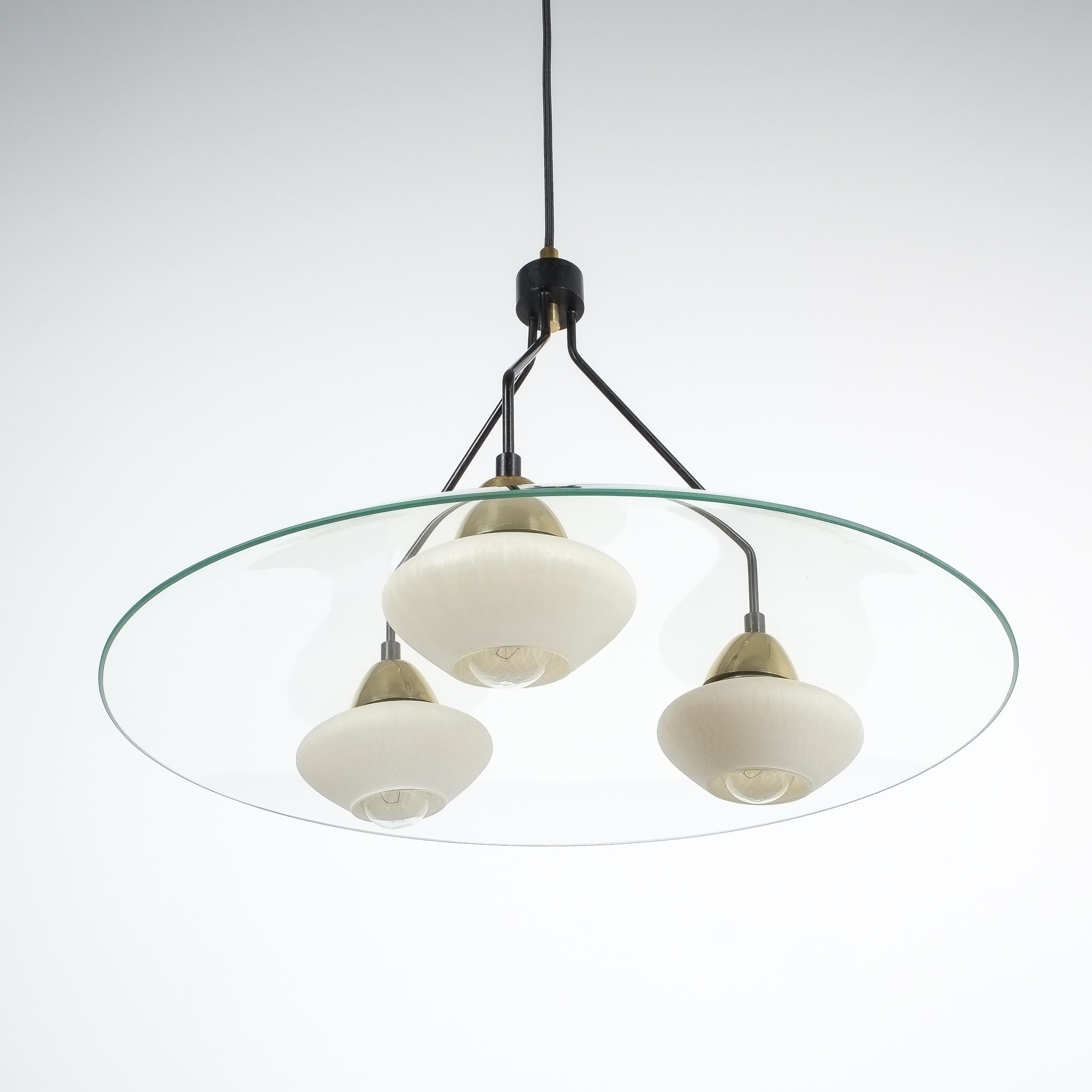 Angelo Lelii Style Ufo Chandelier Clear Glass Brass, Italy, circa 1955 For Sale 2