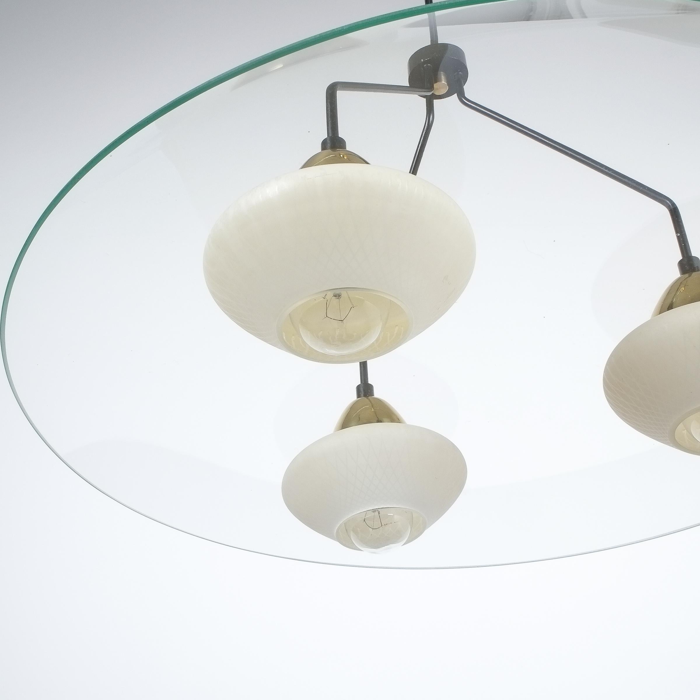 Angelo Lelii Style Ufo Chandelier Clear Glass Brass, Italy, circa 1955 For Sale 3