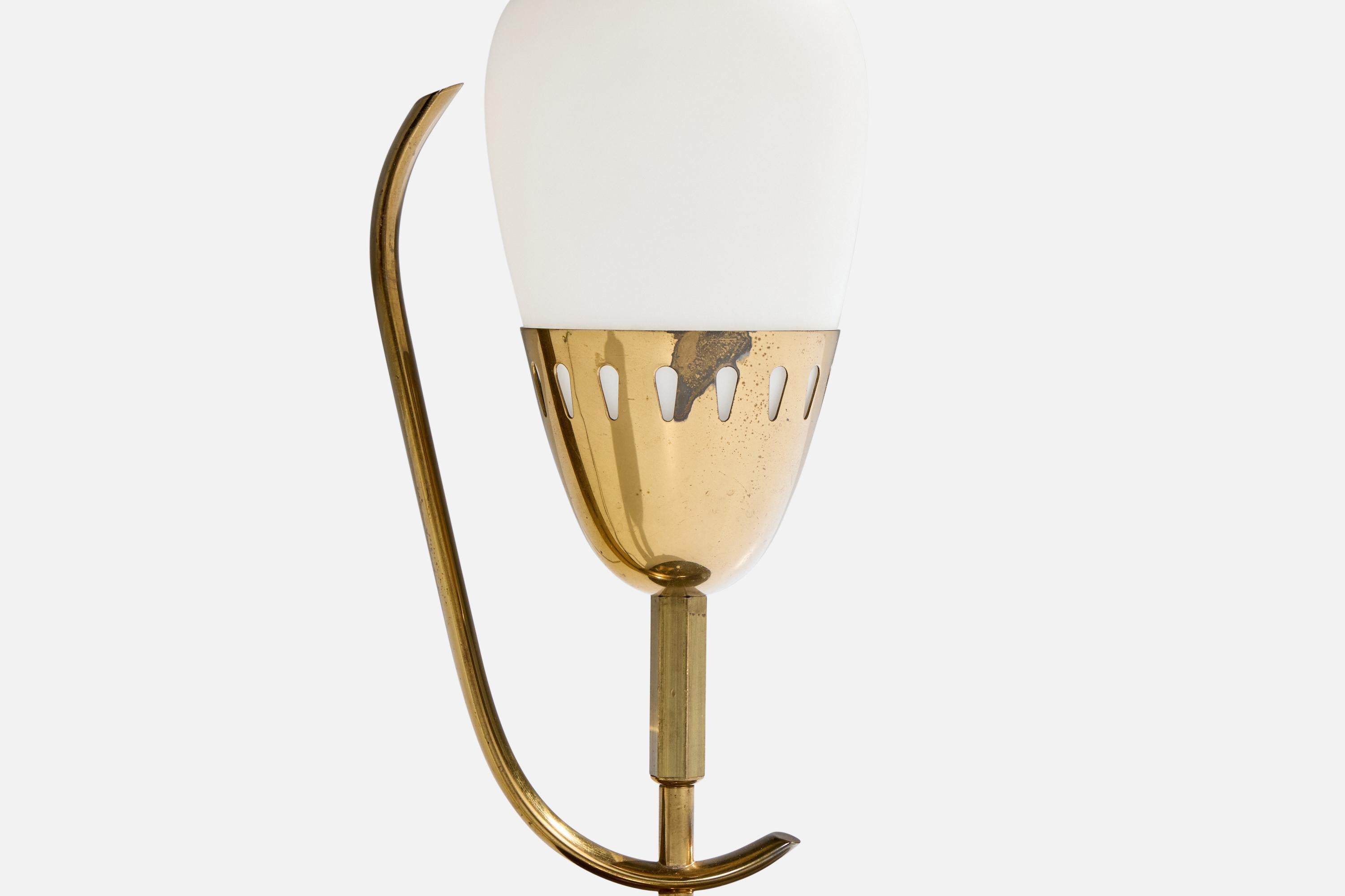 Metà XX secolo Angelo Lelii, Lampada da tavolo, Ottone, Metallo, Vetro, Italia, anni '50 in vendita