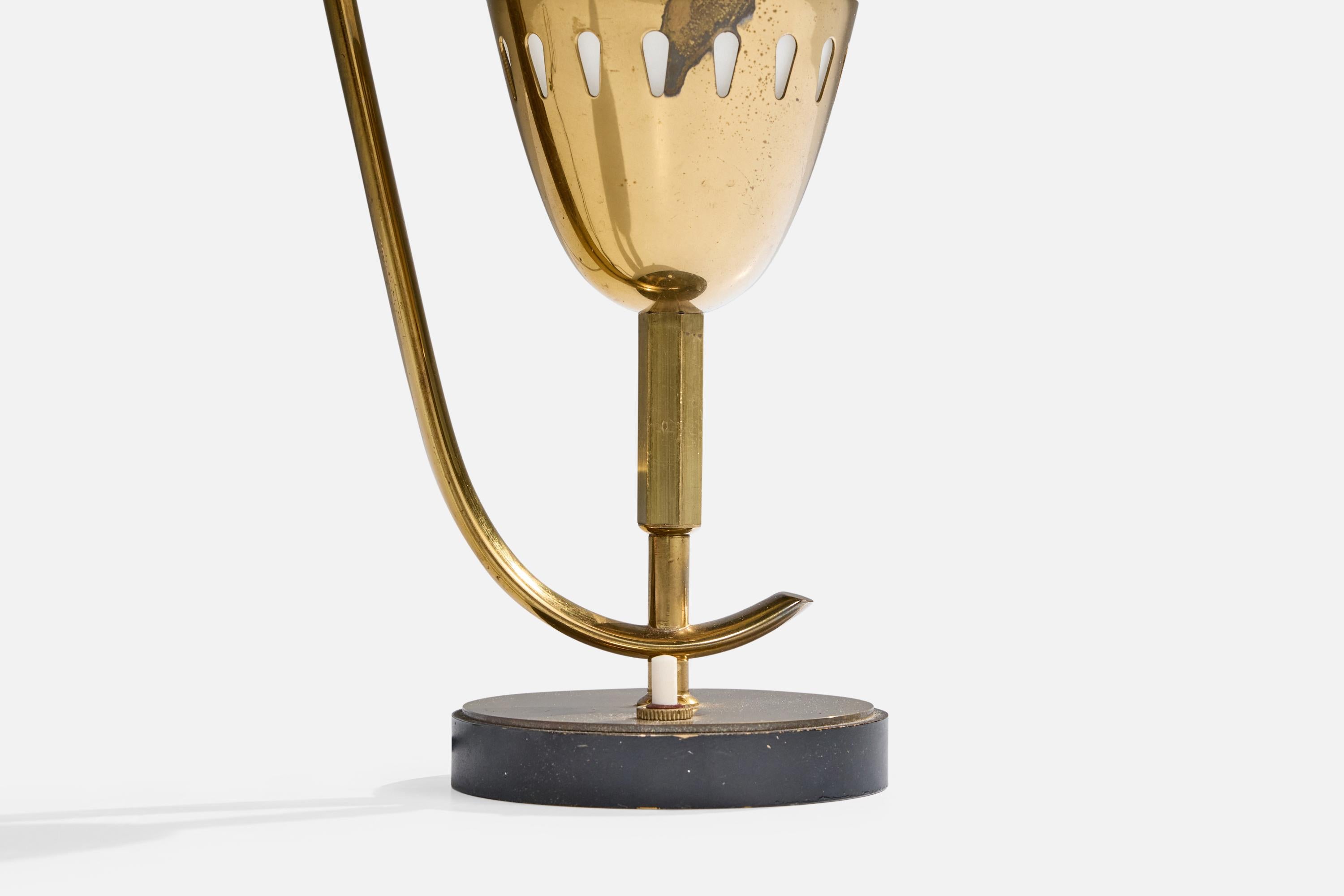 Angelo Lelii, lampe de table, laiton, métal, verre, Italie, années 1950 en vente 2