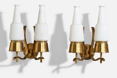 Angelo Lelii, Wall Lights, Brass, Glass, Italy, 1950s