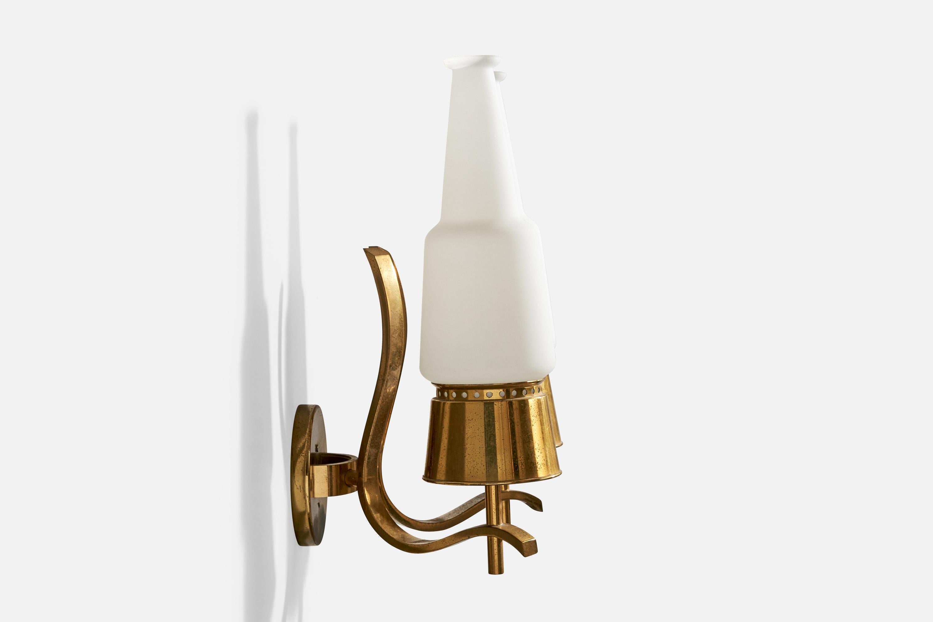 Angelo Lelii, Wall Lights, Messing, Glas, Italien, 1950er Jahre im Angebot 3