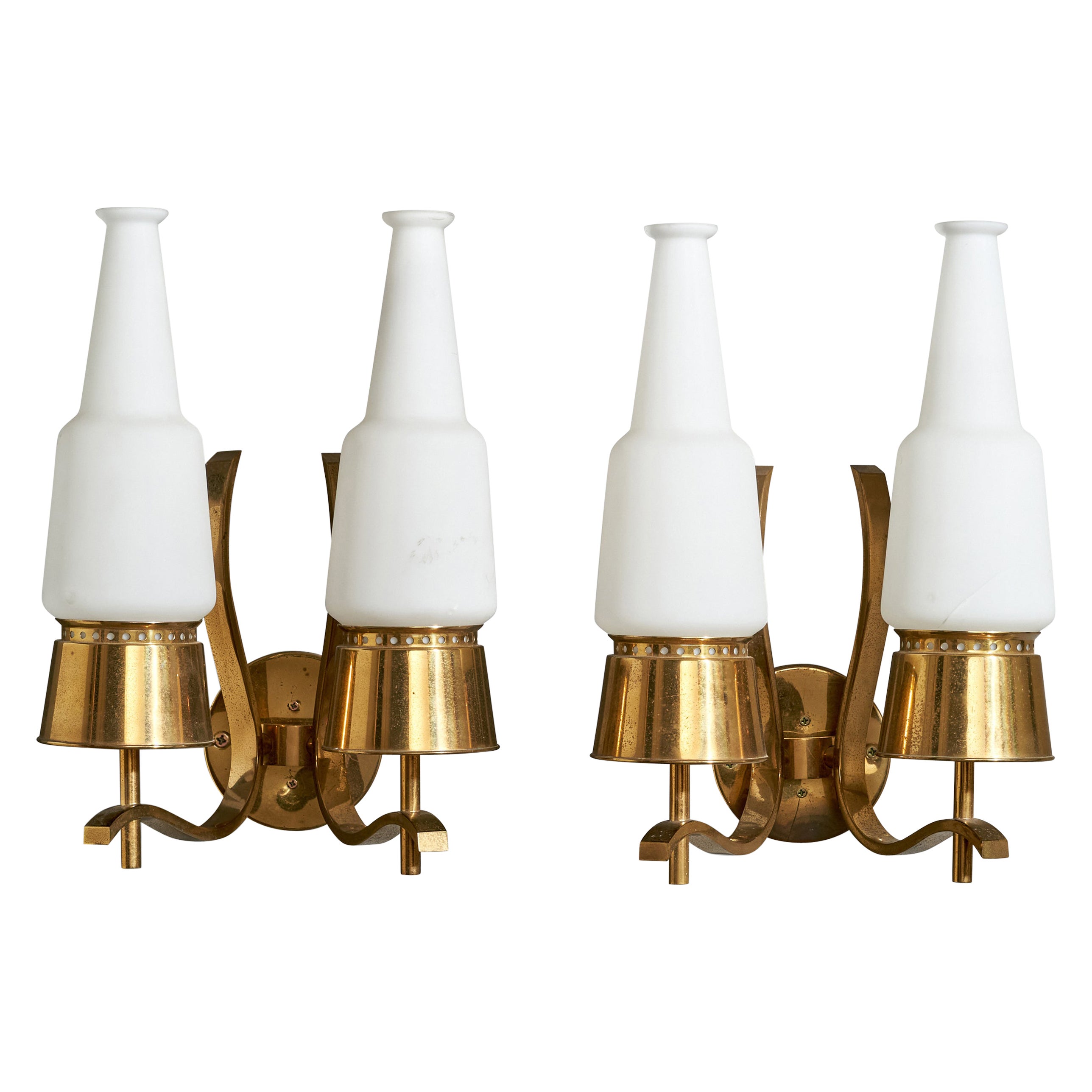 Angelo Lelii, Wall Lights, Brass, Glass, Italy, 1950s