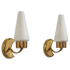 Angelo Lelii, Wall Lights, Glass, Brass, Italy, 1950s