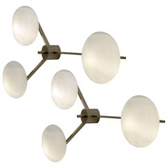 Vintage Angelo Lelii, Pair of Rare Nickel-Plated Chandeliers Ceiling / Wall Lamps, 1950