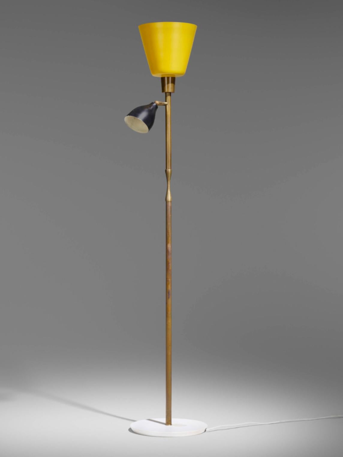 Angelo Lelii Floor Lamp for Arredoluce. Italy, c. 1950. Brass, marble, enameled aluminum, in perfect working condition.