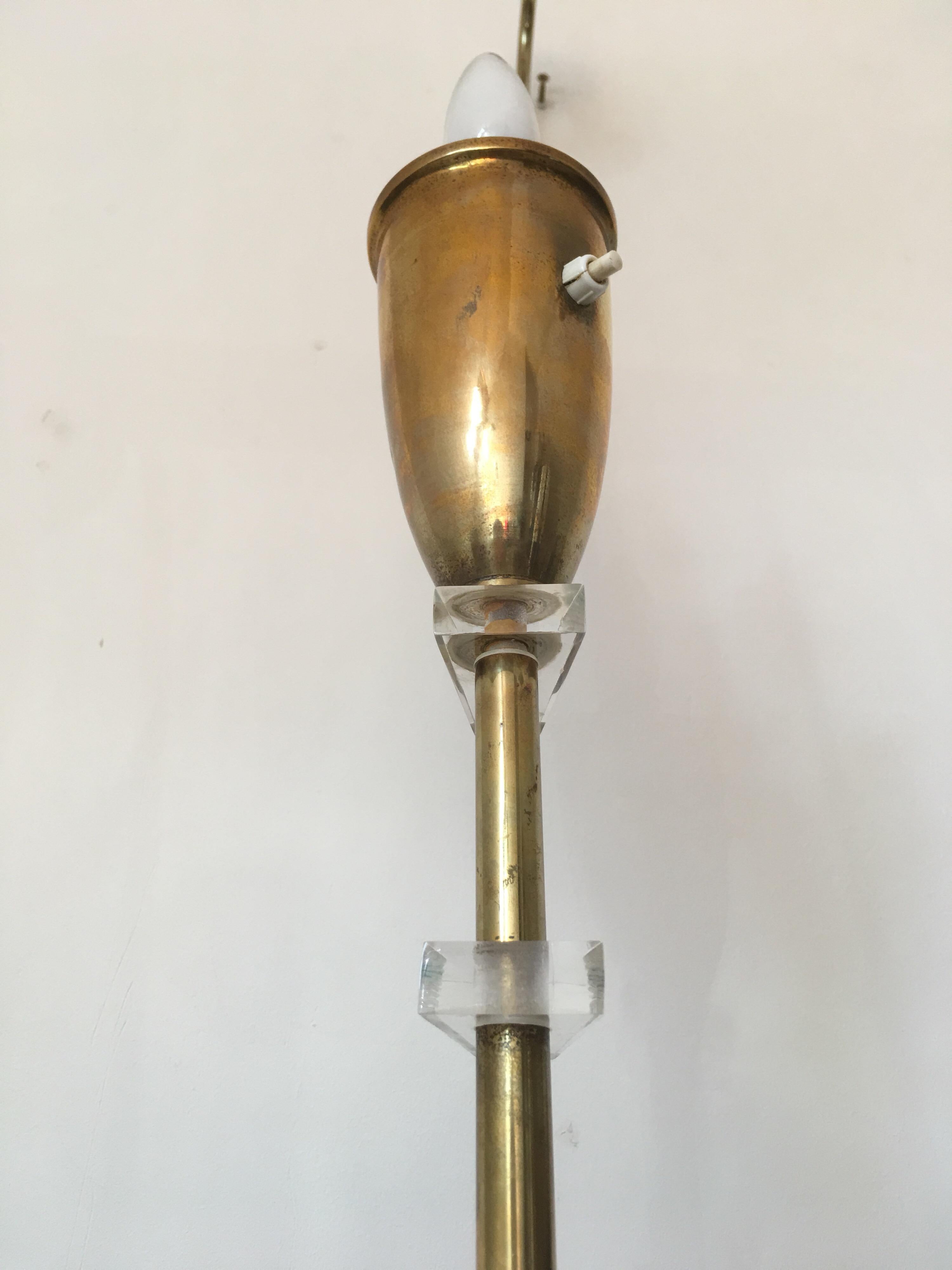 Angelo Lelli Attributed Brass and Plexiglass Floor Lamp, Arredoluce, Italy 1950s For Sale 4