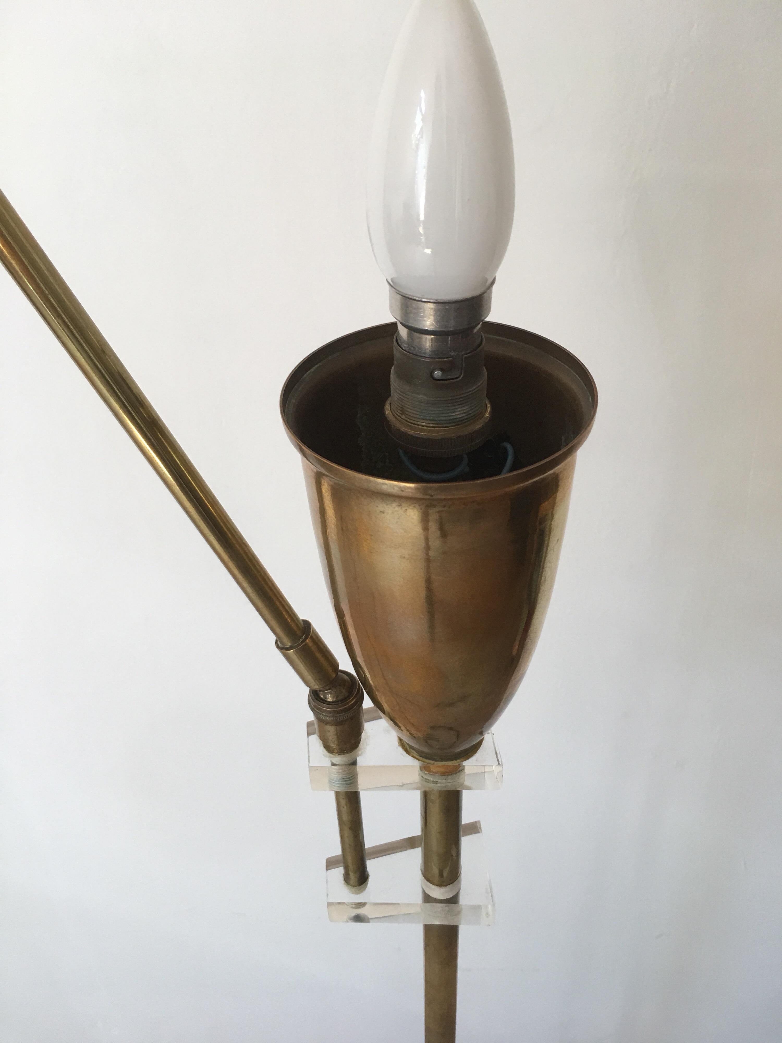 Angelo Lelli Attributed Brass and Plexiglass Floor Lamp, Arredoluce, Italy 1950s For Sale 5