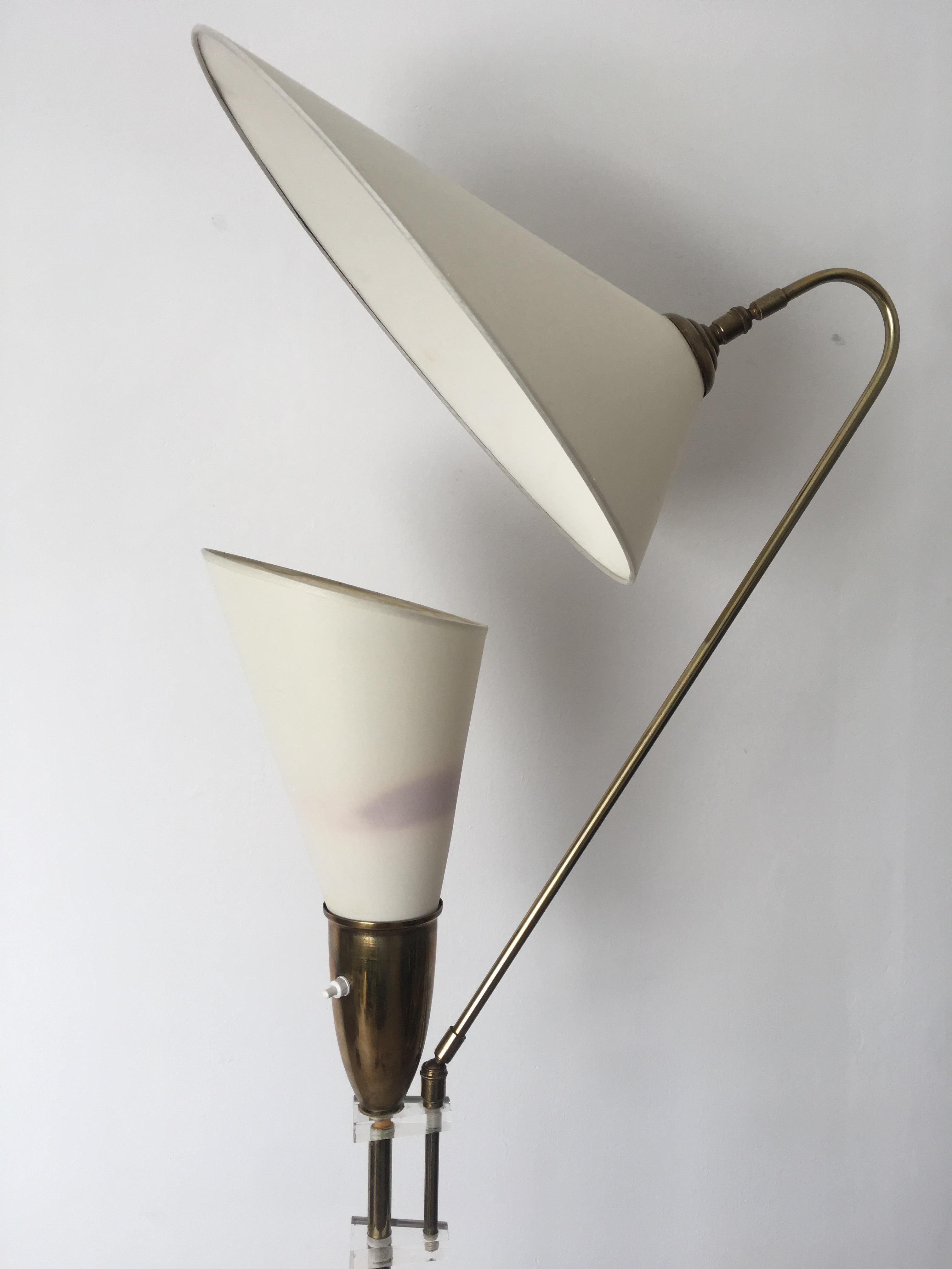 Angelo Lelli Attributed Brass and Plexiglass Floor Lamp, Arredoluce, Italy 1950s For Sale 12