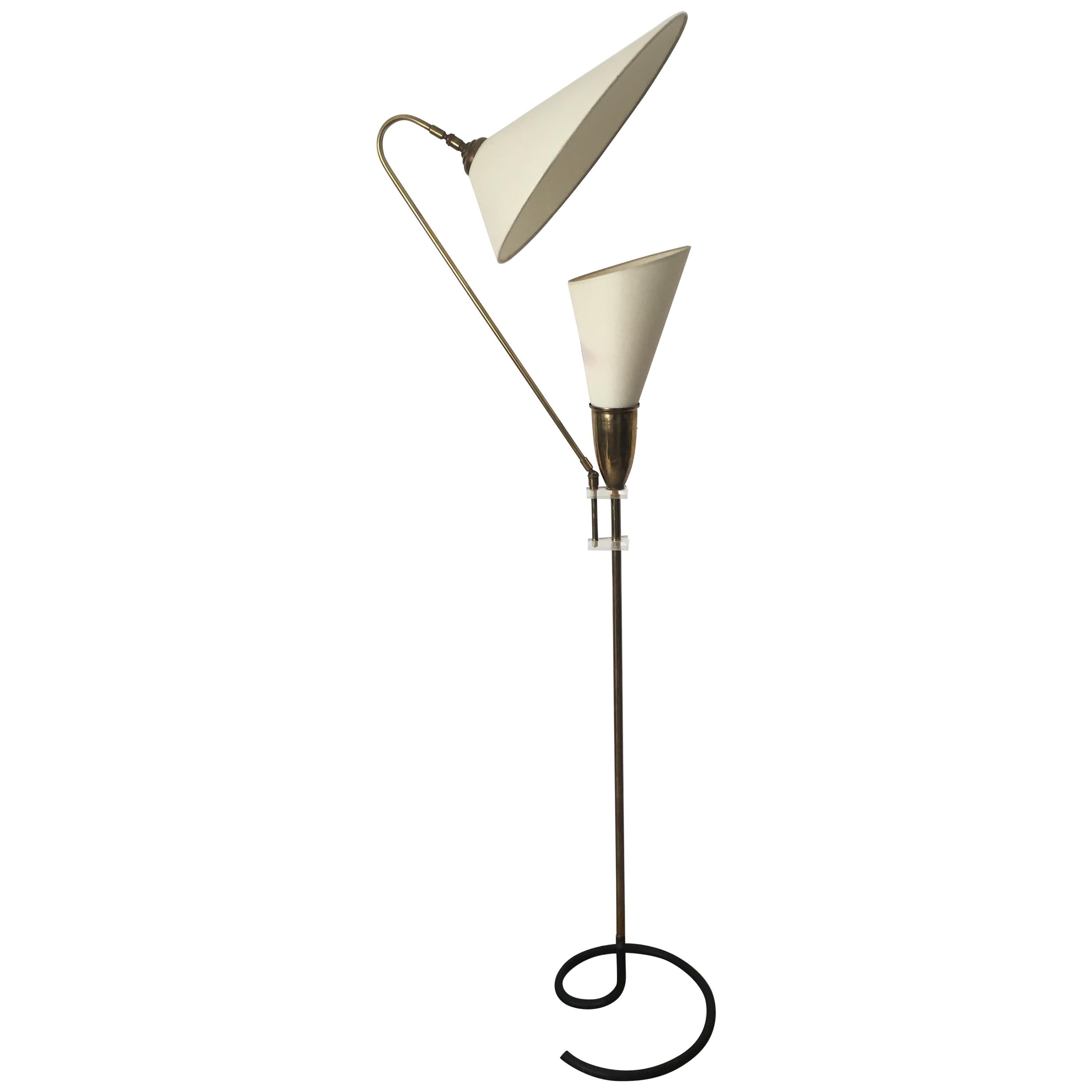 Angelo Lelli Attributed Brass and Plexiglass Floor Lamp, Arredoluce, Italy 1950s For Sale