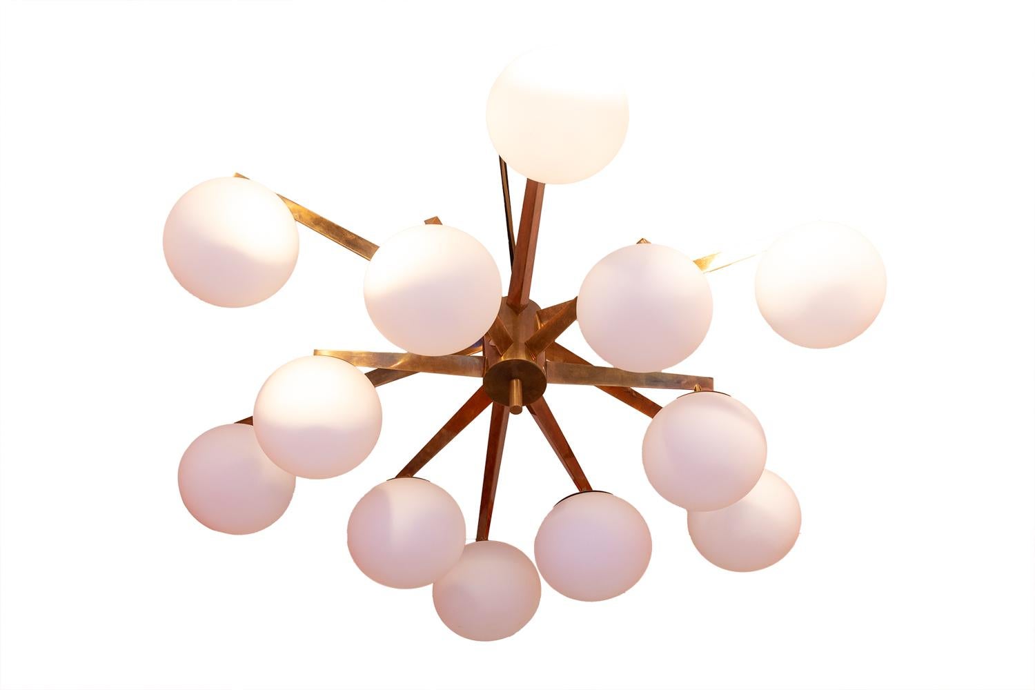 Angelo Lelli. Chandelier in brass and opaline. Contemporary. LS54392108A For Sale 2