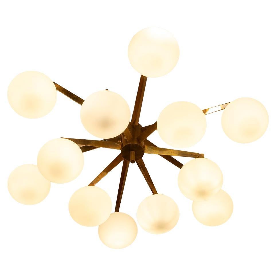 Angelo Lelli. Chandelier in brass and opaline. Contemporary. LS54392108A For Sale