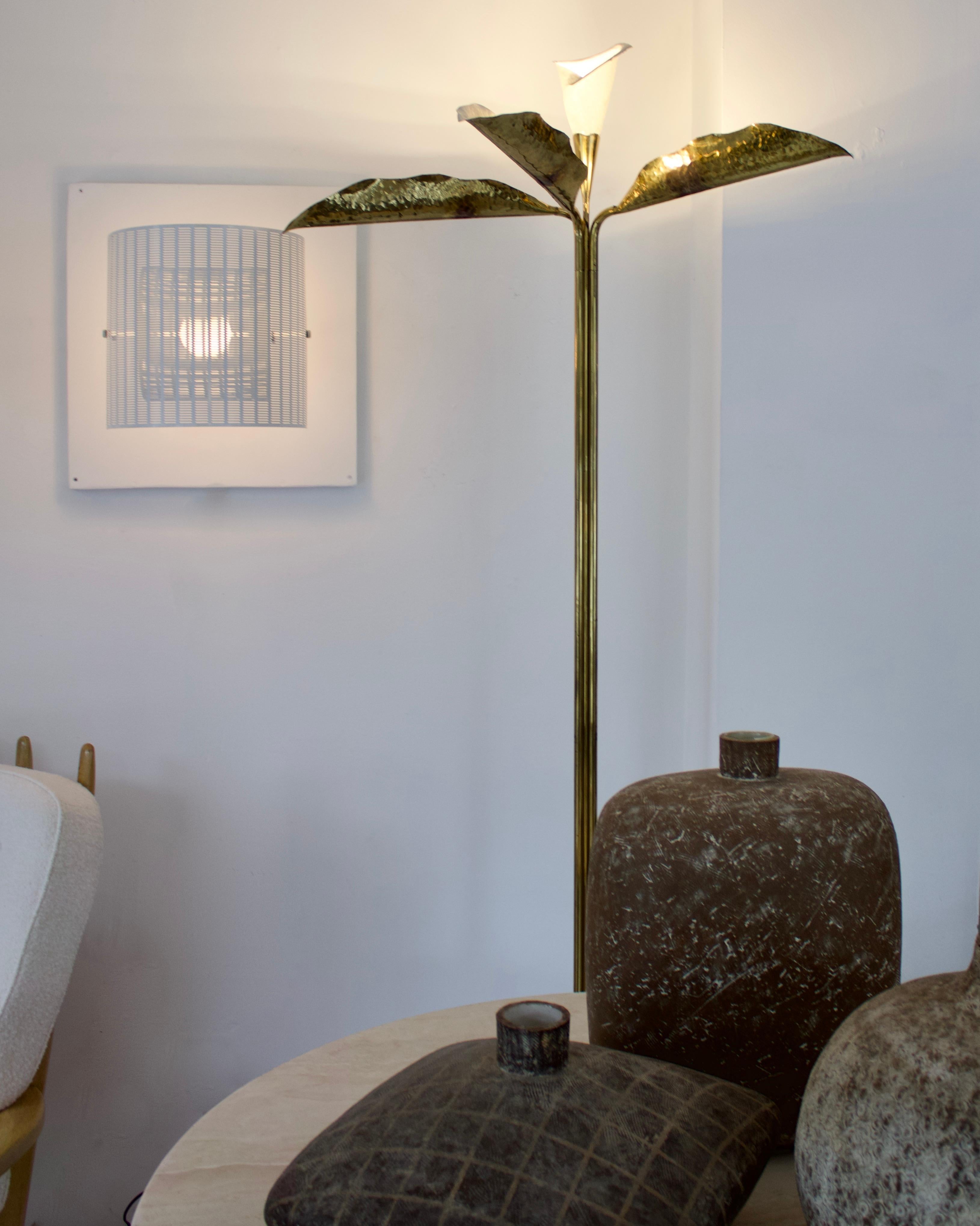Angelo Lelli Floor Lamp Brass Illuminated Leaves and Illuminated Calla Lily 5