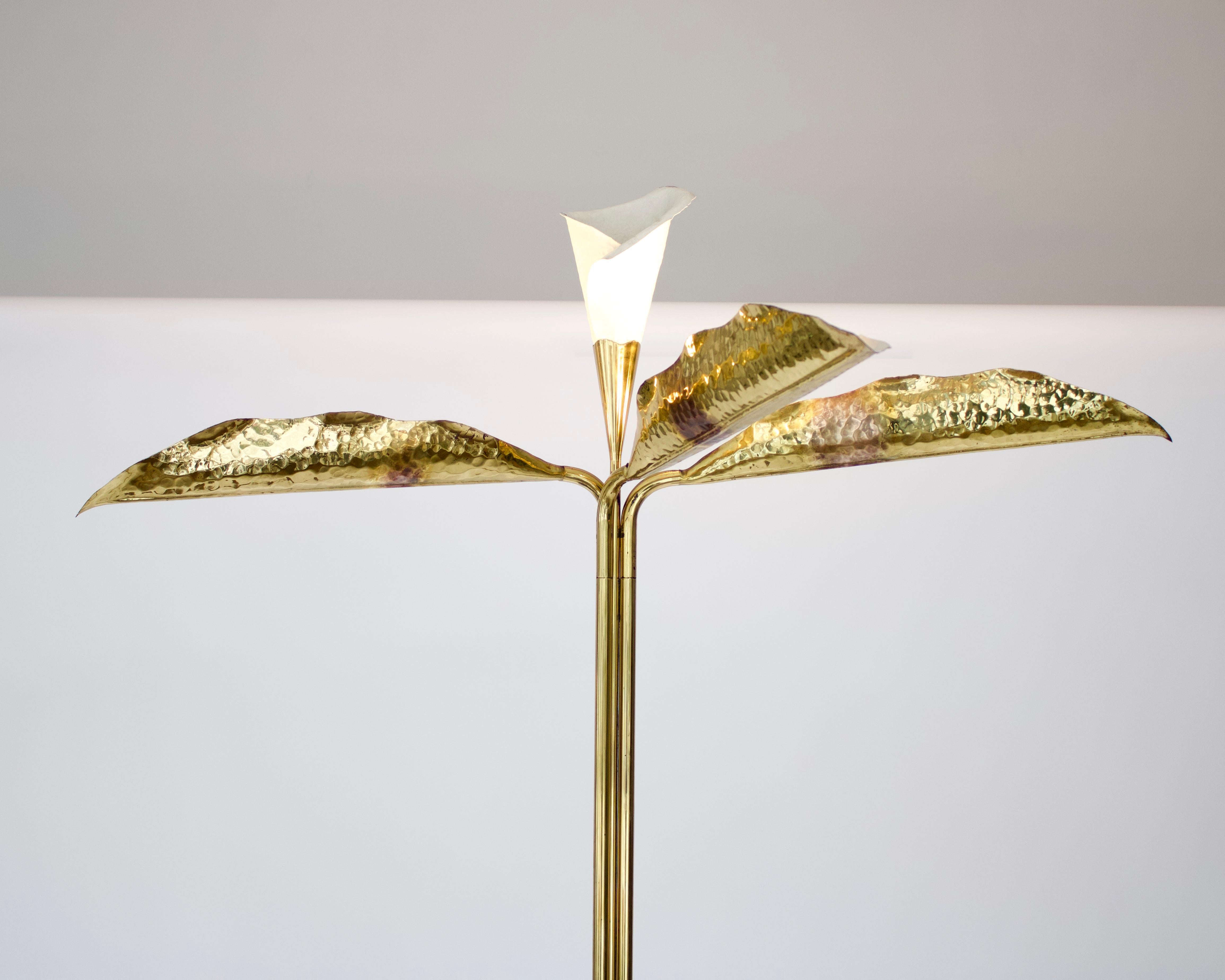Mid-Century Modern Angelo Lelli Floor Lamp Brass Illuminated Leaves and Illuminated Calla Lily