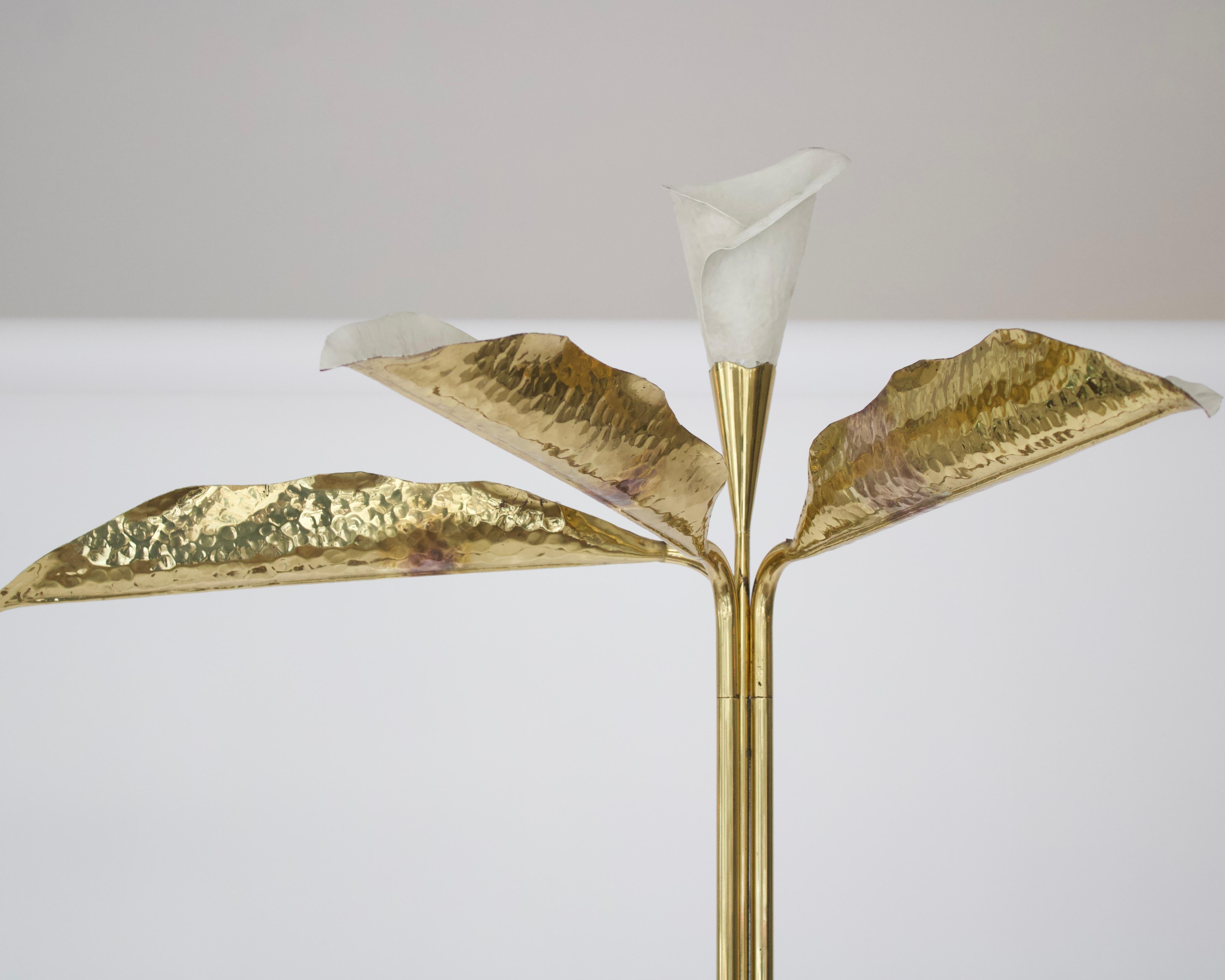 Angelo Lelli Floor Lamp Brass Illuminated Leaves and Illuminated Calla Lily 1
