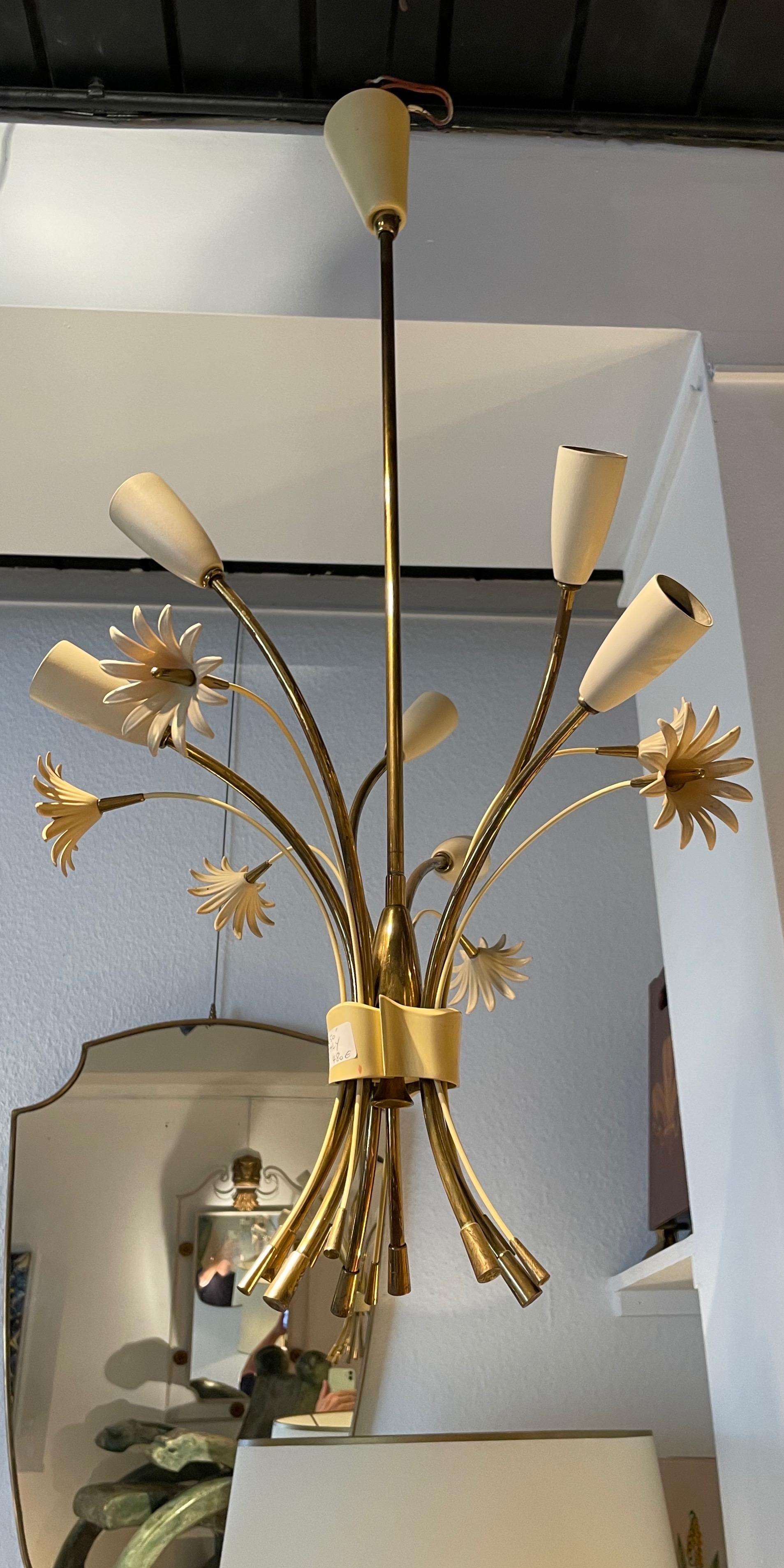 Angelo Lelli for Arredolucce Flowers Chandelier, Italy, 1950 In Good Condition In Brussels, BE