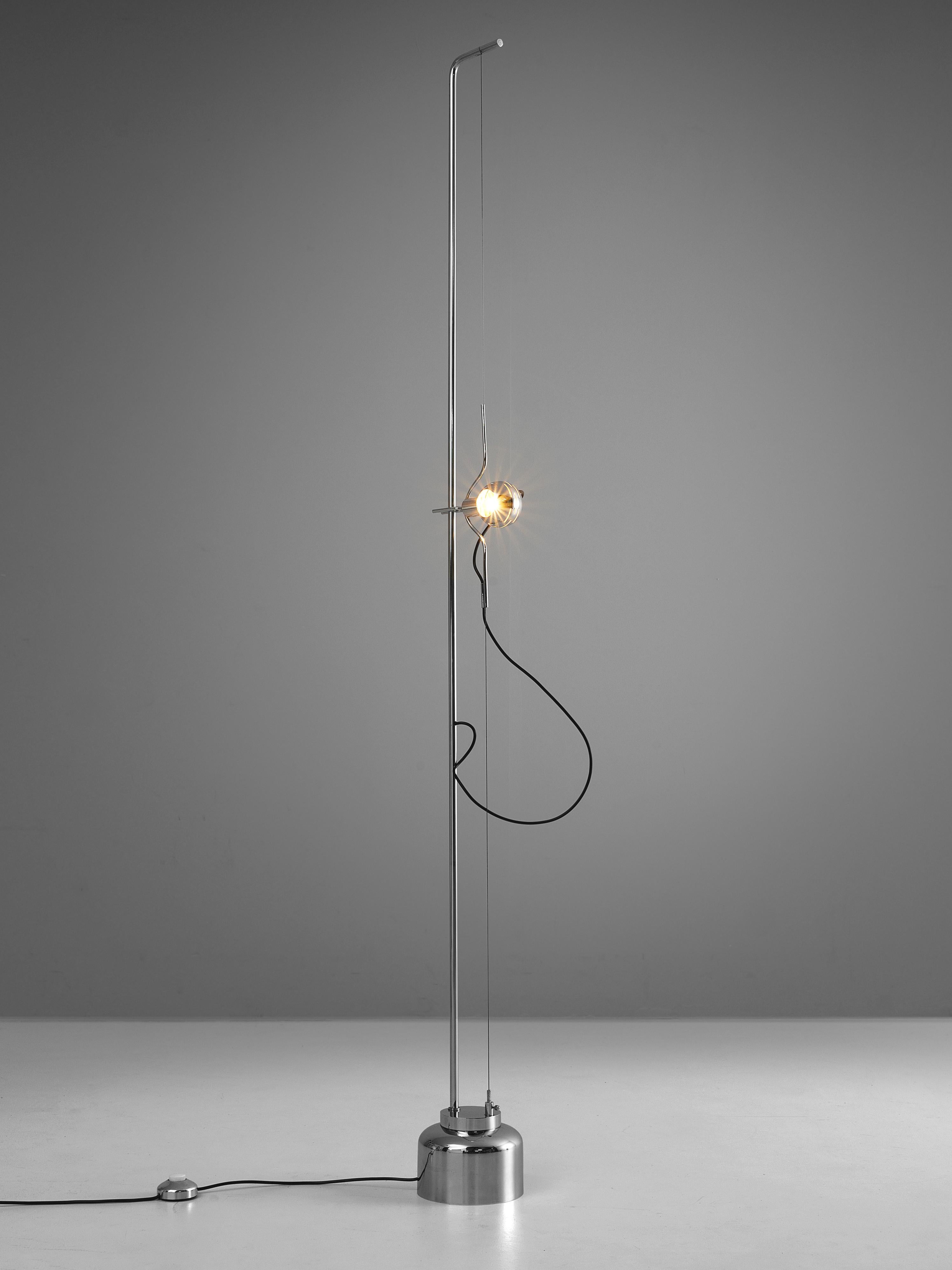 Angelo Lelli for Arredoluce, 'Filosfera' floor lamp, chromium-plated metal, metal wire, painted metal, Italy, 1970s 

Angelo Lelli designed the 'Filosfera' floor lamp for Arredoluce in the 1970s. On a round chrome base is a thin chrome stem